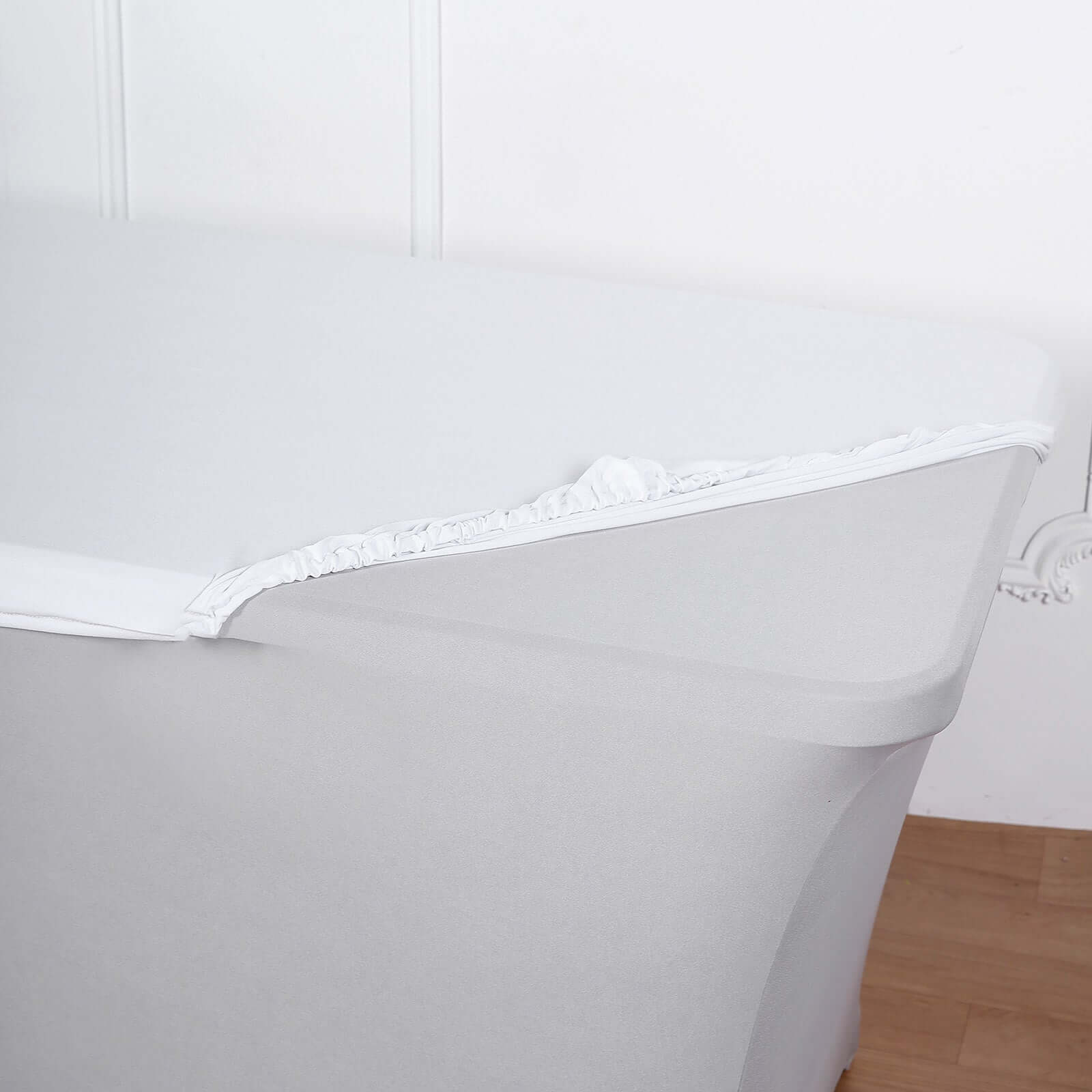 Stretch Spandex 72x30 Rectangle Tablecloth Top Cover White - Sleek & Durable Fitted Table Topper Cap
