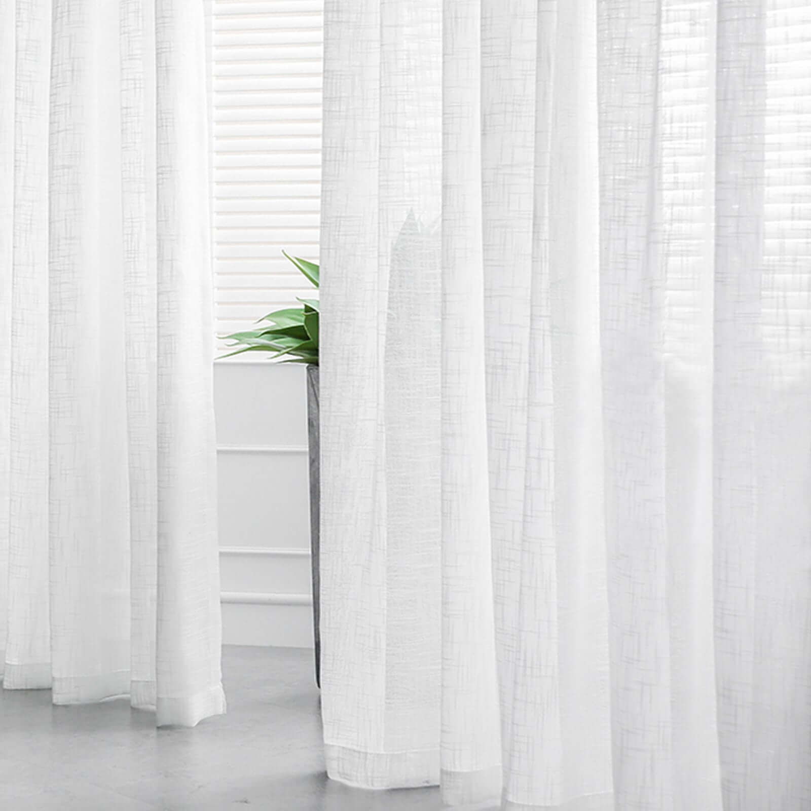 2 Pack Handmade White Faux Linen Curtains 52x96, Curtain Panels With Chrome Grommets