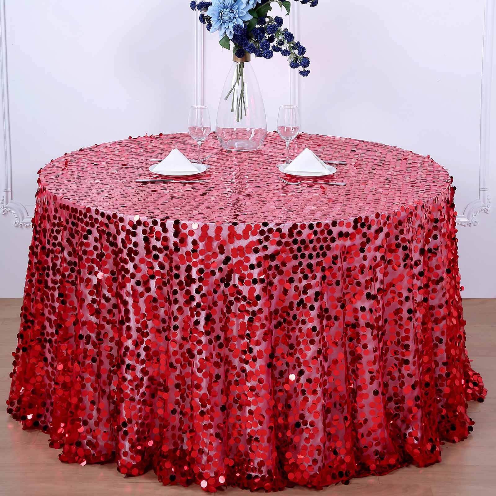 Sequin 120 Round Tablecloth Red - Seamless Big Payette Design Table Cover