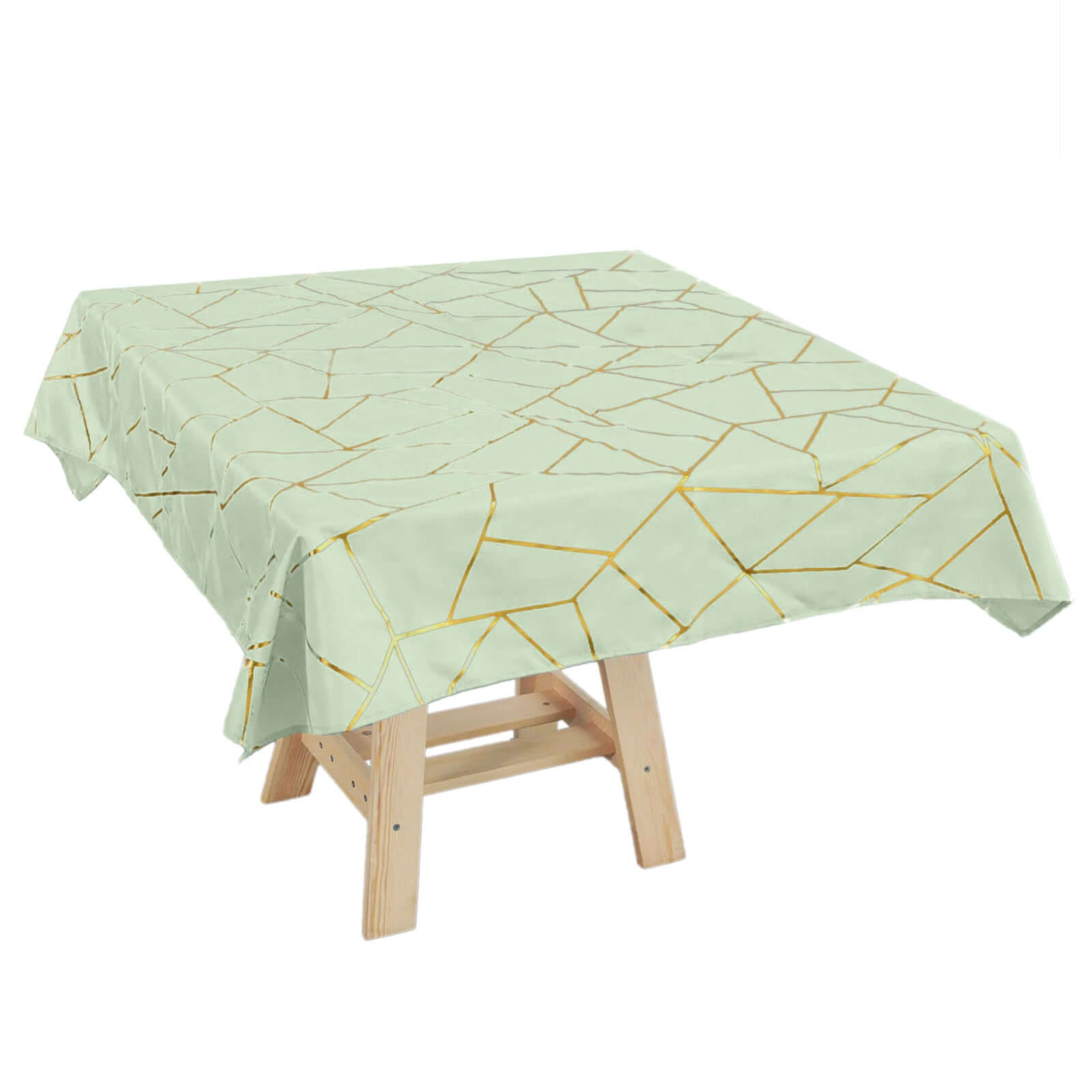 Polyester 54x54 Square Tablecloth Sage Green with Gold Foil Geometric Pattern - Wrinkle-Resistant & Durable for Stylish Settings