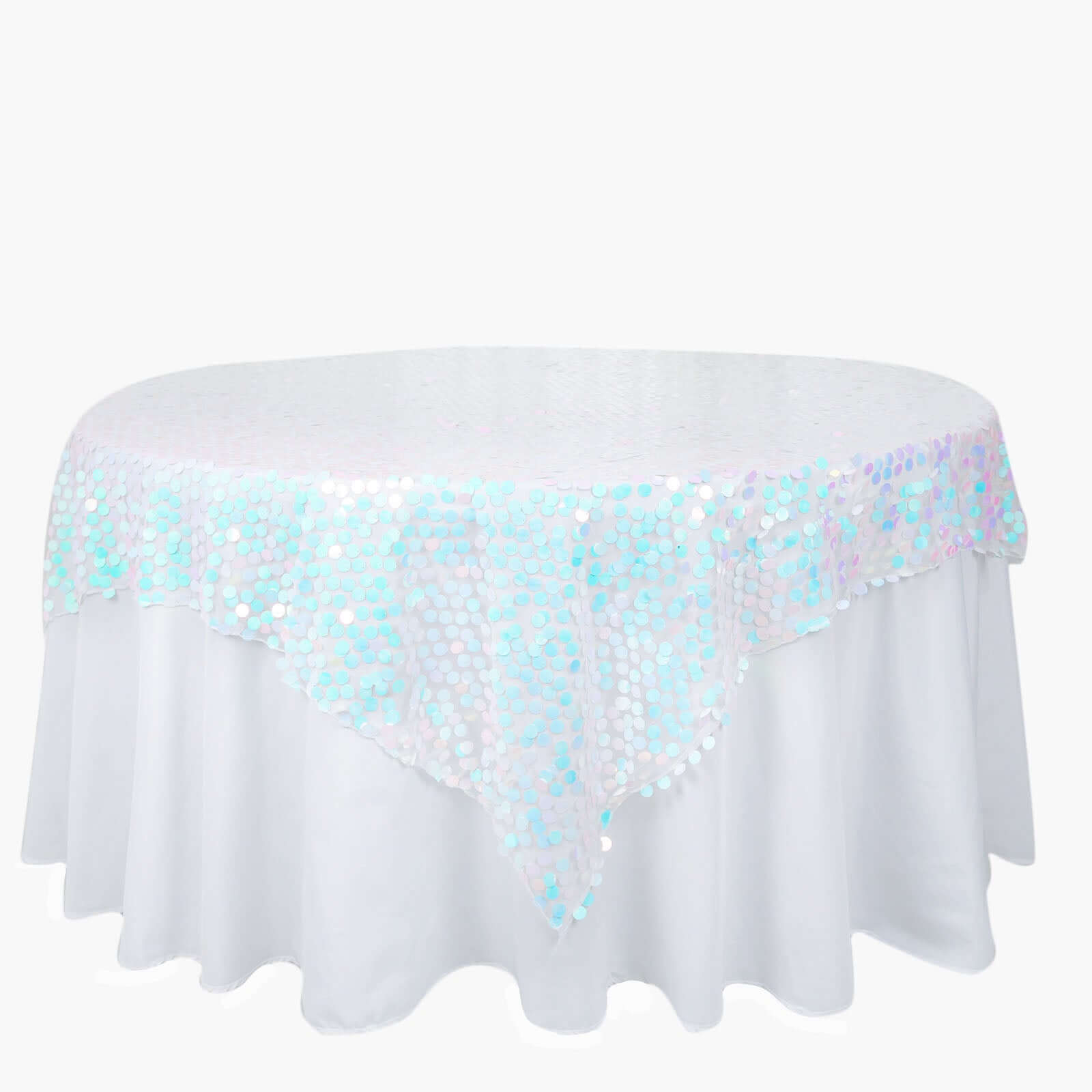 Sequin 72x72 Table Overlay Square Tablecloth Iridescent Blue - Big Payette Table Cover