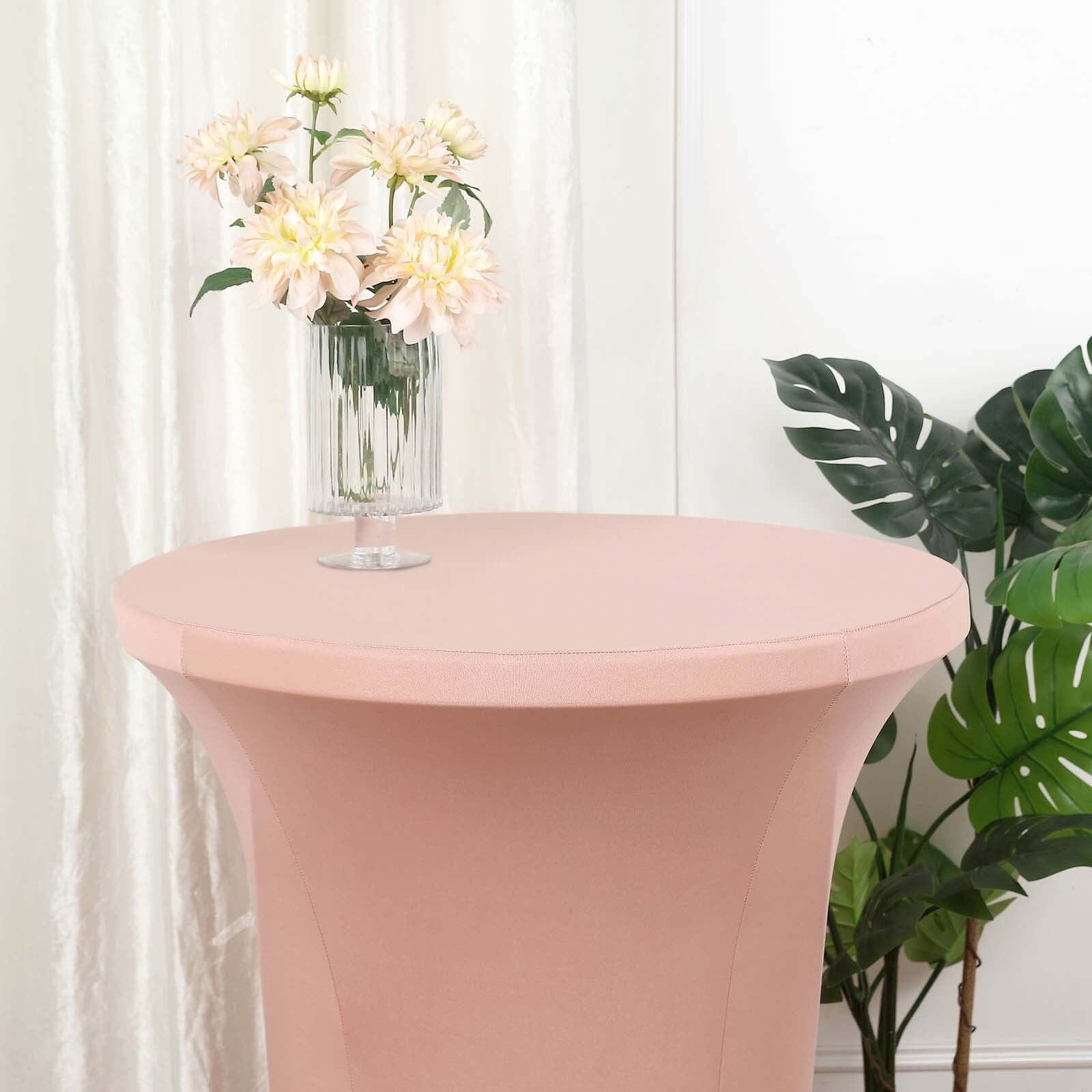 Spandex 24-32 Round Cocktail Table Cover Dusty Rose - Easy to Maintain Stretch Fitted Highboy Tablecloth