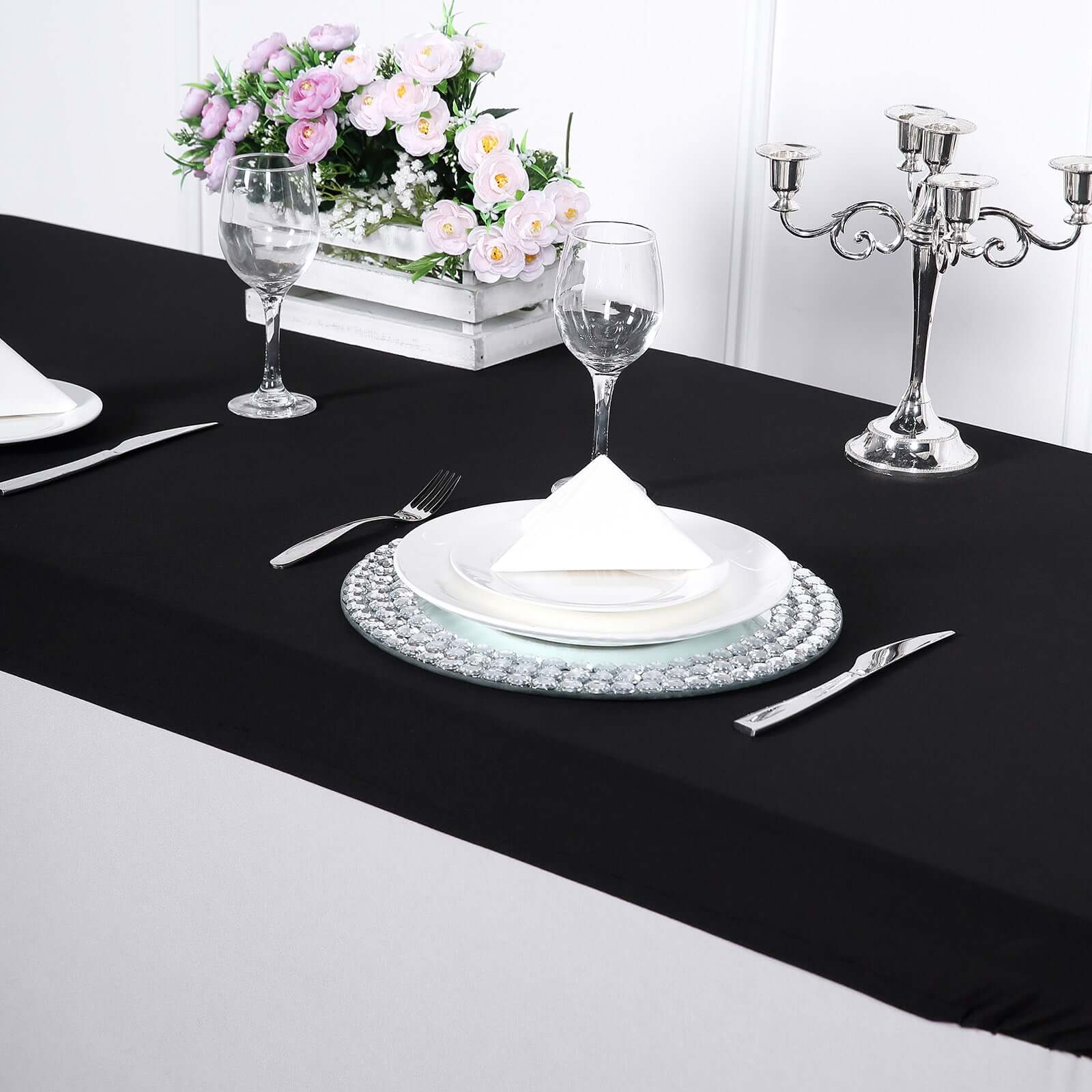Stretch Spandex 72x30 Rectangle Tablecloth Top Cover Black - Durable Fitted Table Topper Cap