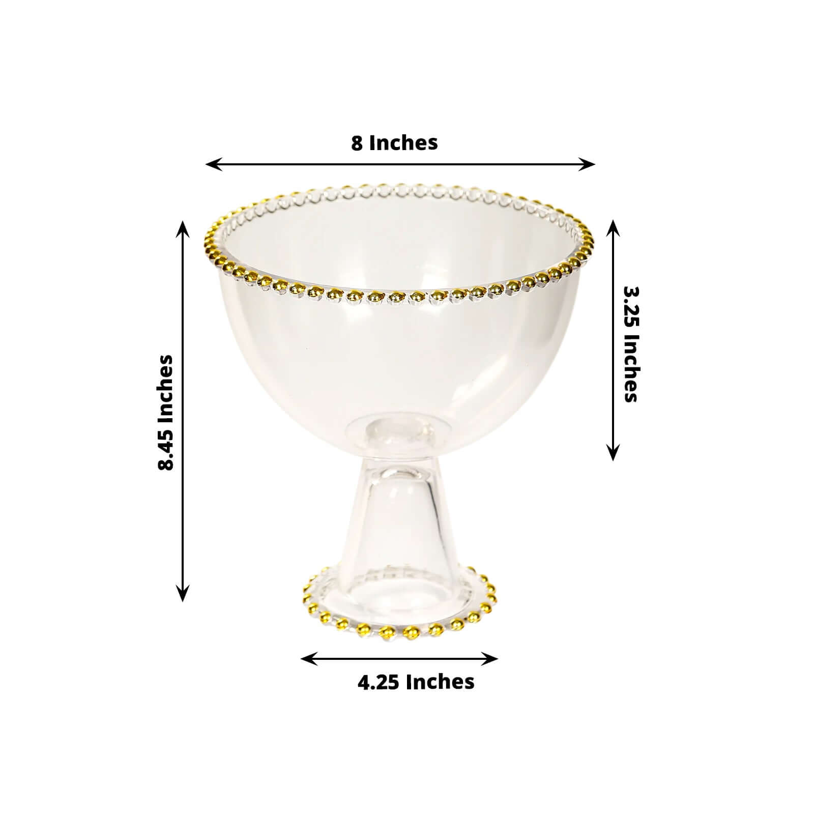 Compote Pedestal Bowl Glass Flower Vase Clear with Gold Beaded Rim - Footed Candy Trifle Bowl for Displays 8