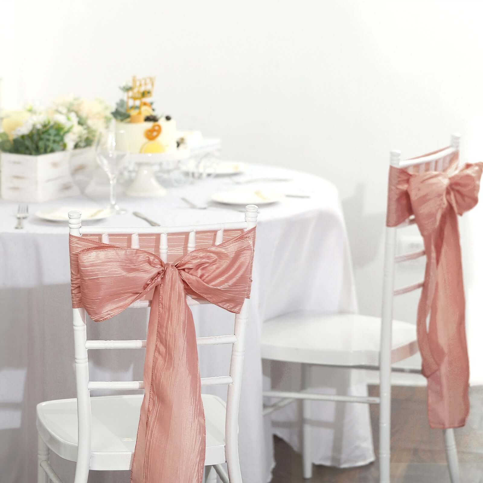 5 Pack Taffeta 6x106 Chair Sashes Dusty Rose Accordion Crinkle Texture - Stylish Decor for Weddings & Gatherings