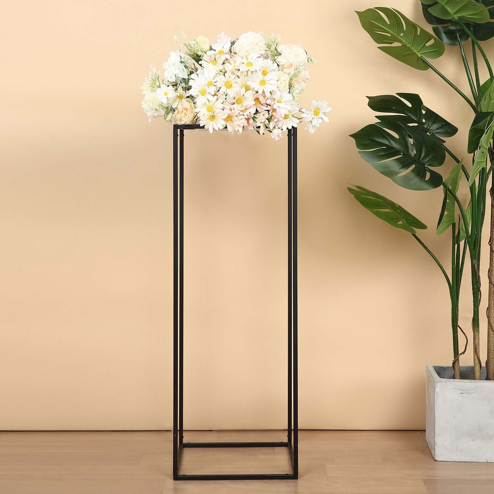 2-Pack Wedding Flower Stand Black Metal Geometric Column Frame Rectangular - Versatile Floral Pedestal for Sophisticated Arrangements 32