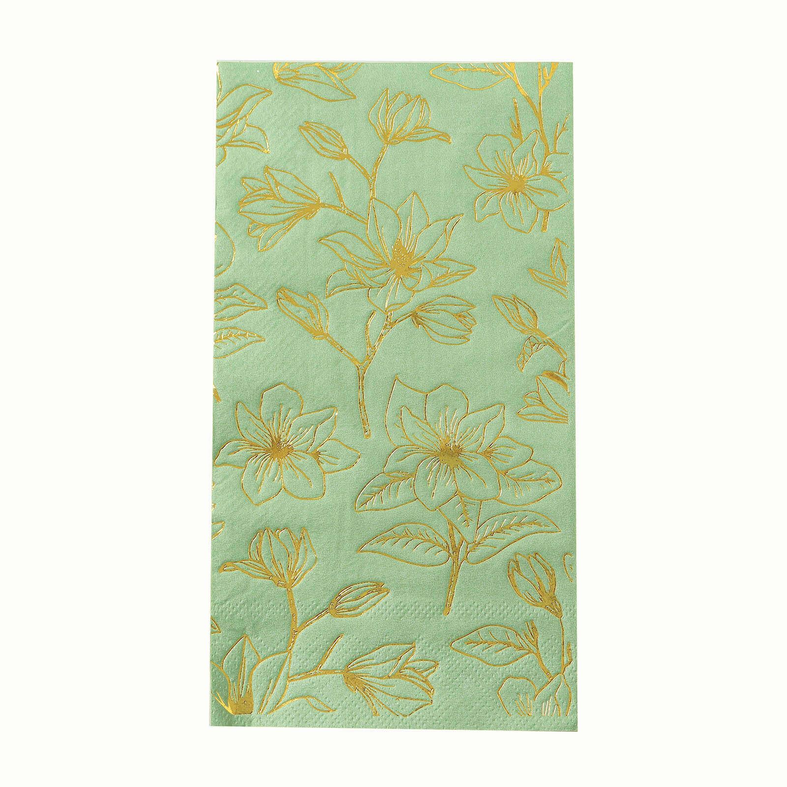 50-Pack Paper Dinner Napkins Sage Green with Gold Magnolia Flowers Print 2-Ply - Disposable Soft Napkins for Parties