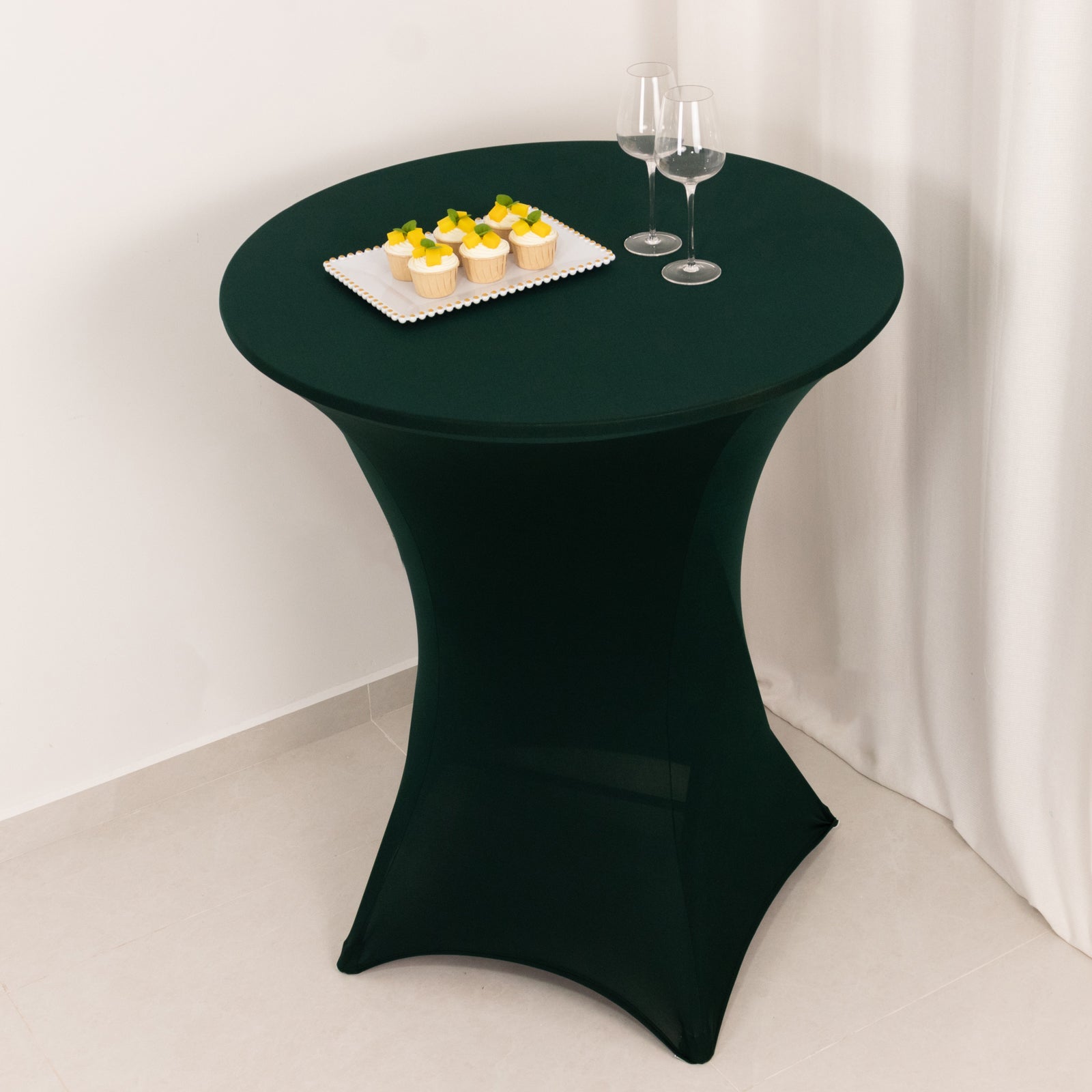 Spandex 33-36 Round Cocktail Table Cover Hunter Emerald Green - Easy to Maintain Stretch Fitted Highboy Tablecloth