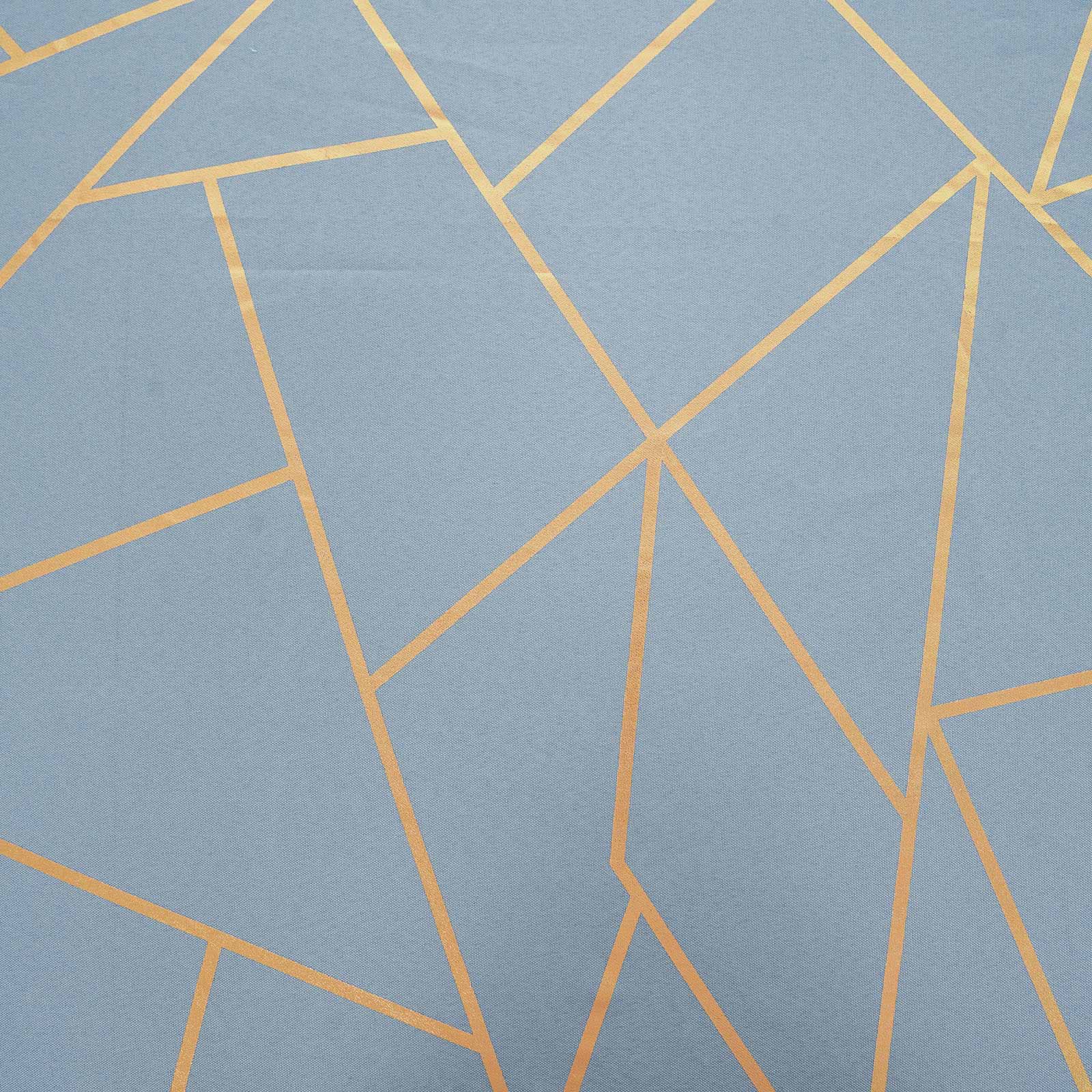 Polyester 90x156 Rectangle Tablecloth Dusty Blue Seamless with Gold Foil Geometric Pattern - Wrinkle-Resistant Seamless Table Cover for Sophisticated Events