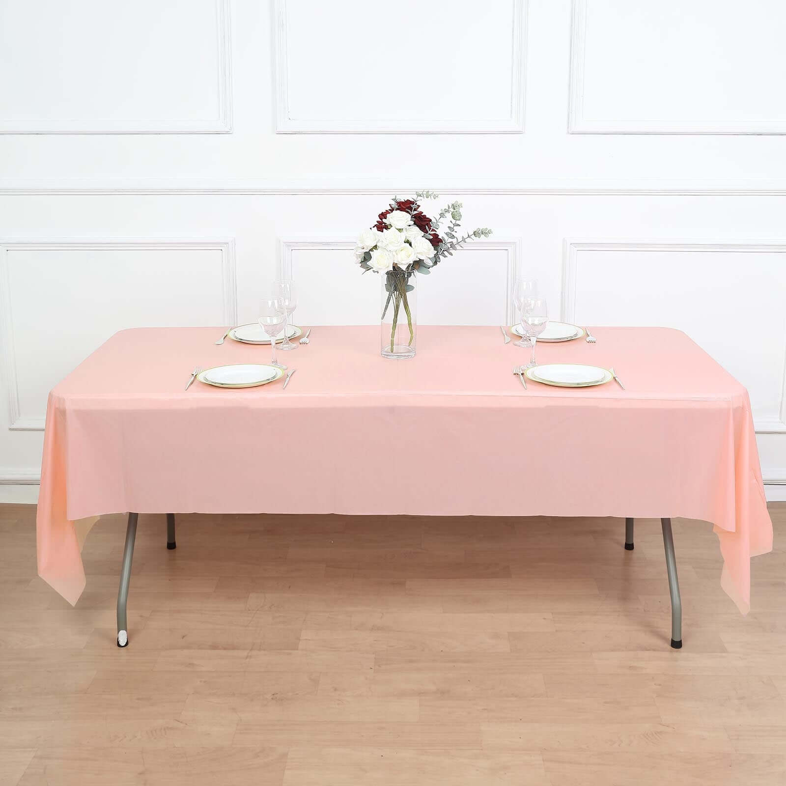 5-Pack Plastic Table Covers Blush Rectangle - Reliable PVC Disposable Covers for Gatherings 54x108