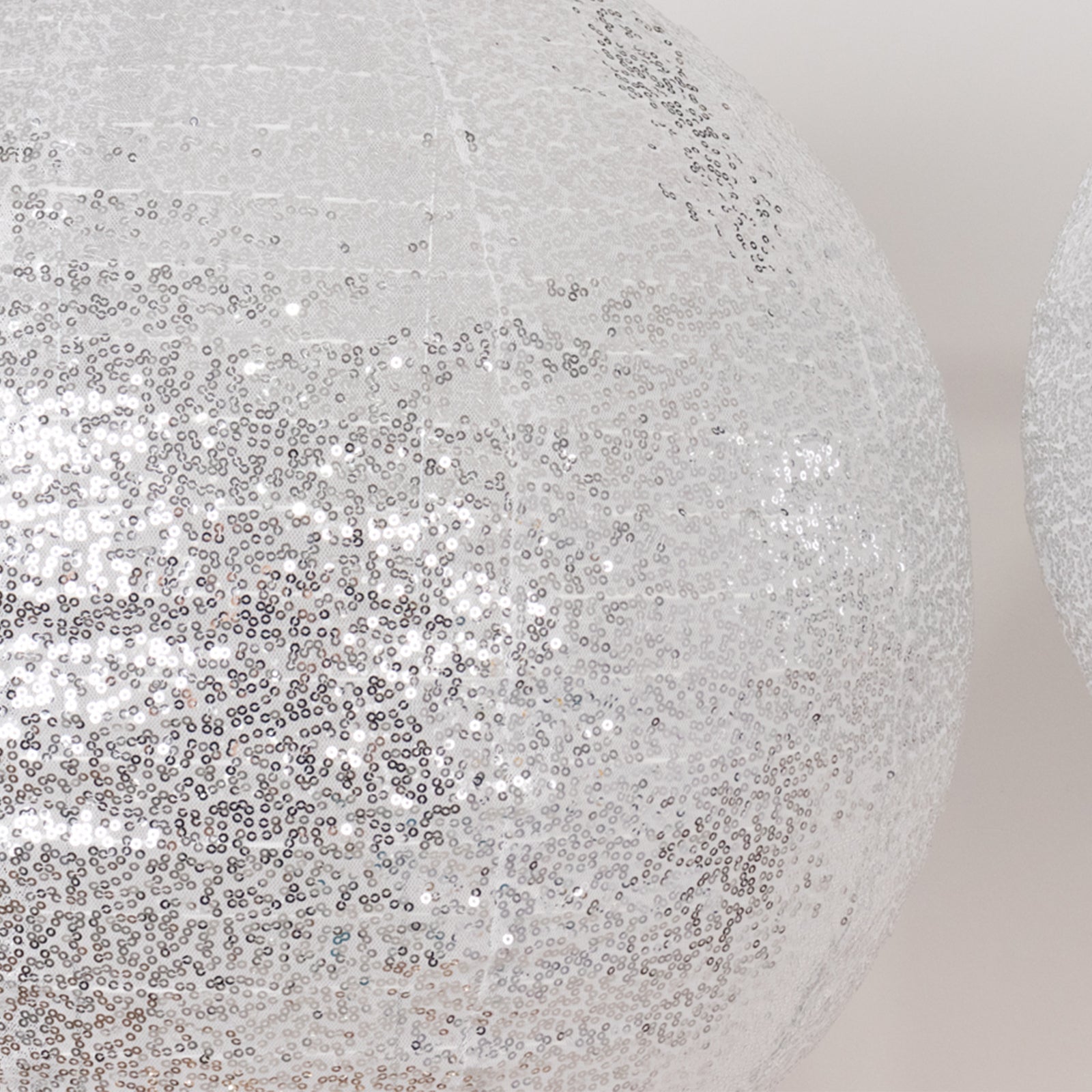 Set of 3 Glitter Silver Sequin Fabric Hanging Lanterns, Large Decorative Round Foldable Chinese Lantern Lampshades - 14,16,20