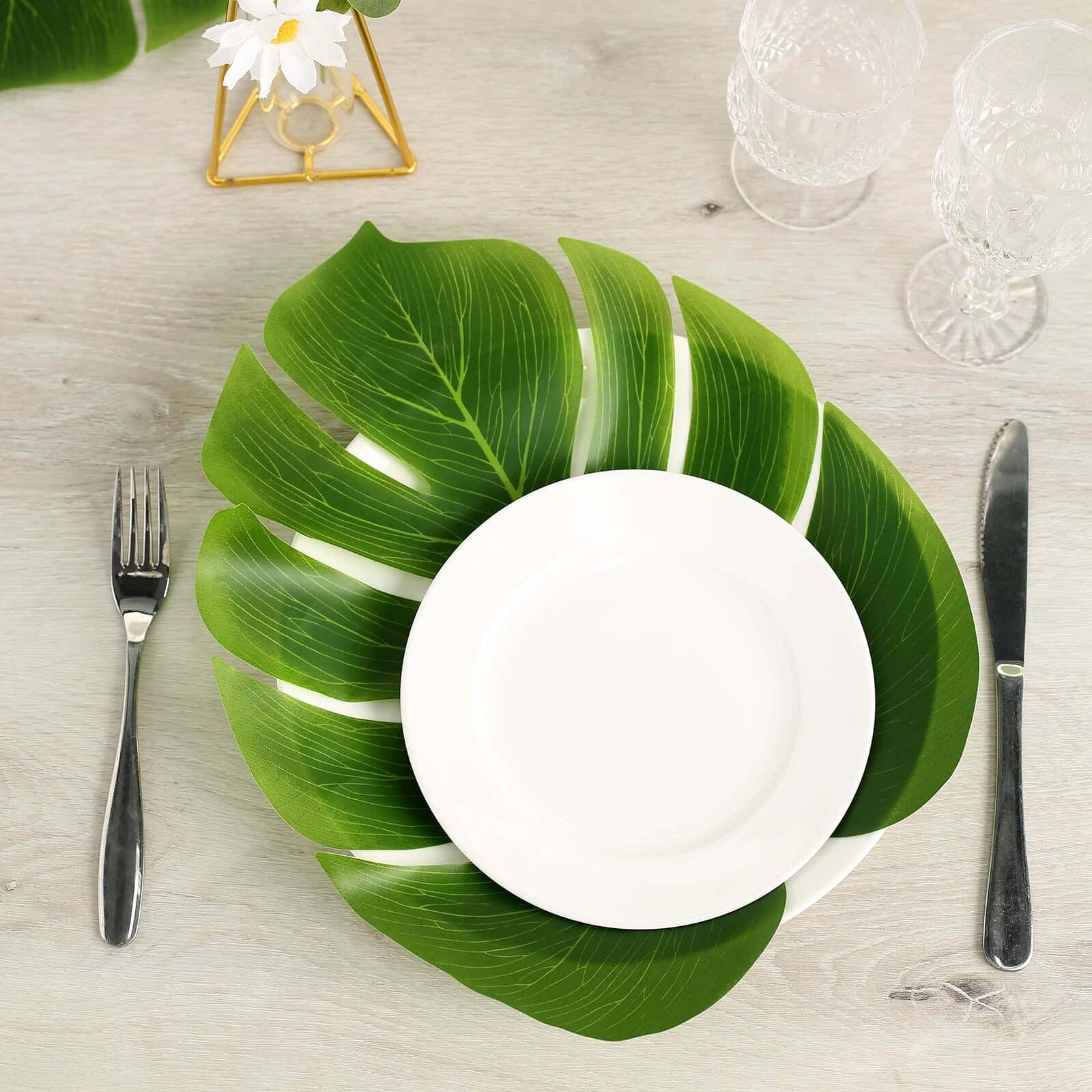 12-Pack Artificial Monstera Palm Leaves Green - Large Tropical Leaf Placemat Table Runner Decor for Summer Hawaiian Safari Theme Parties