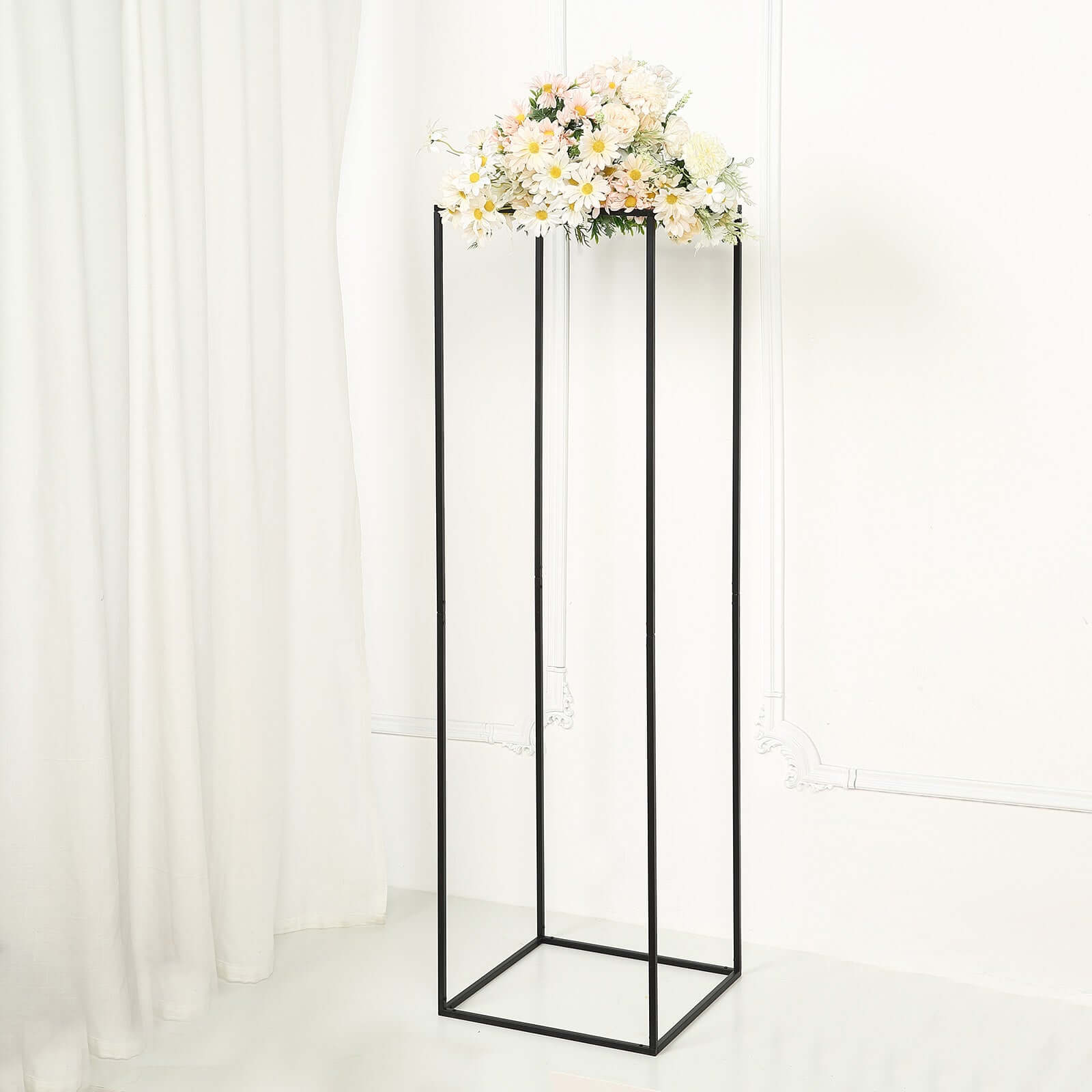 2-Pack Wedding Flower Stand Matte Black Metal Geometric Column Frame Rectangular - Versatile Floral Pedestal for Upscale Arrangements 48