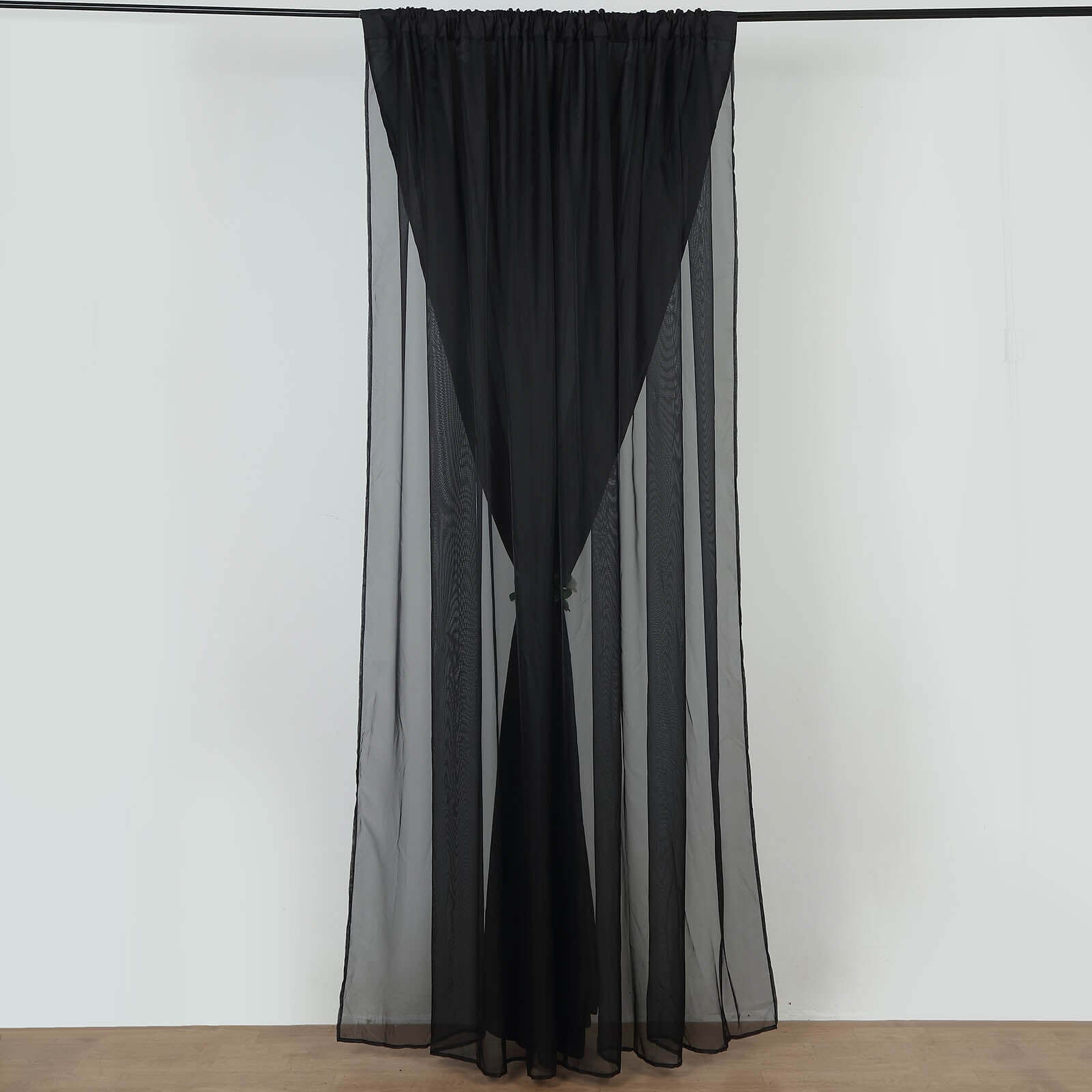 Black Chiffon Polyester Event Curtain Drapes, Dual Layer Divider Backdrop Curtain Panels with Rod Pockets - 10ftx10ft