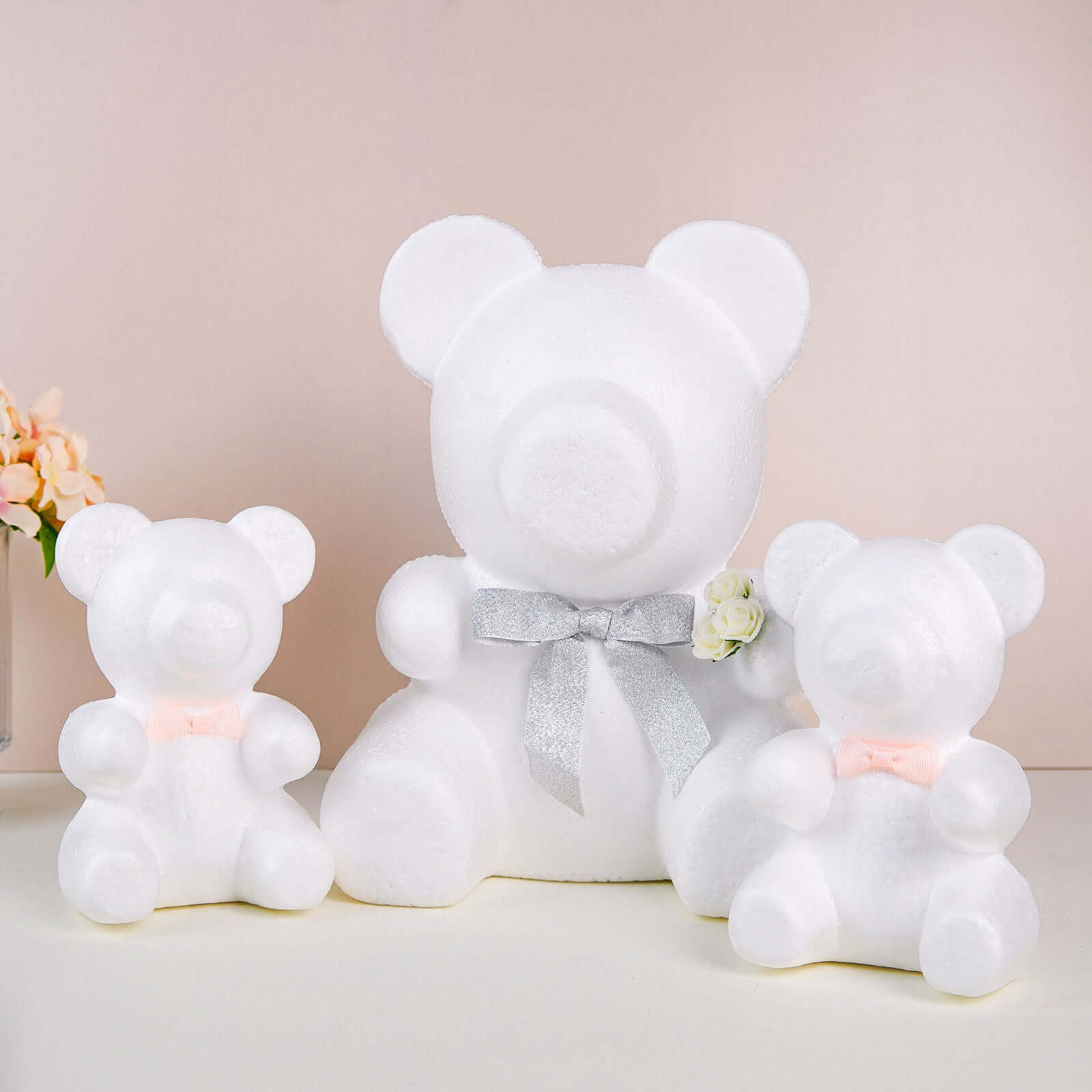 12 DIY White 3D Modeling StyroFoam Bear, Polystyrene Craft Foam Animal