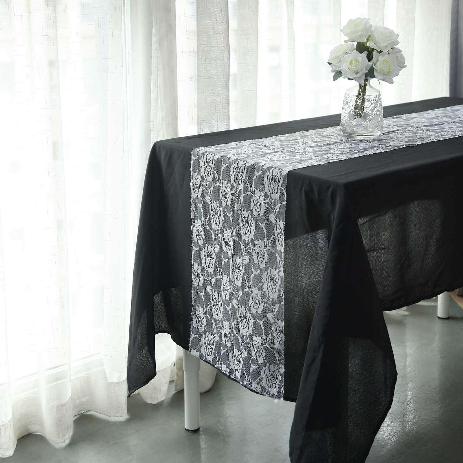 Lace 12x108 Table Runner White with Rose Flower Pattern - Stylish Vintage Table Decor