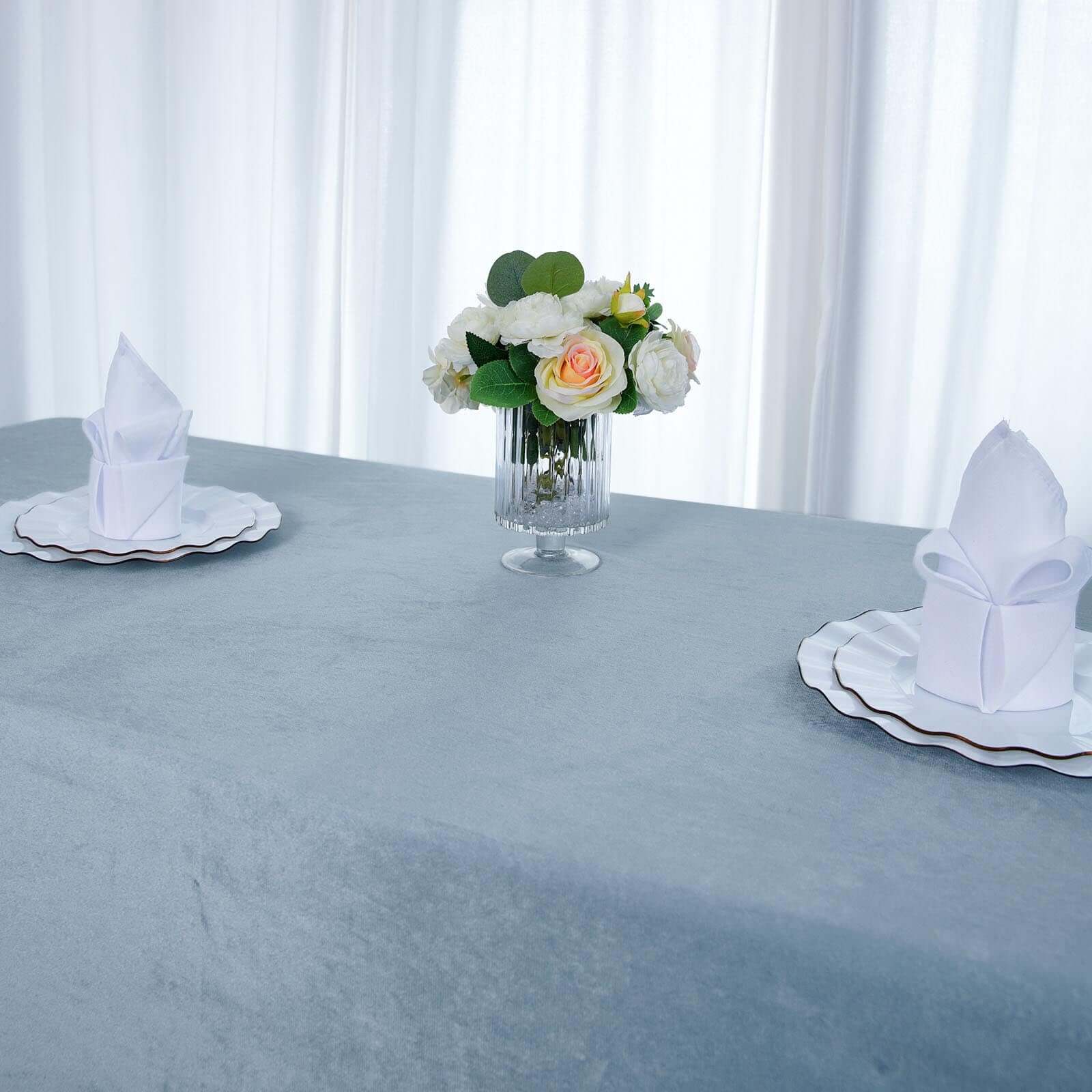 Premium Velvet 90x156 Rectangle Tablecloth Dusty Blue - Reusable Soft & Seamless Table Cover