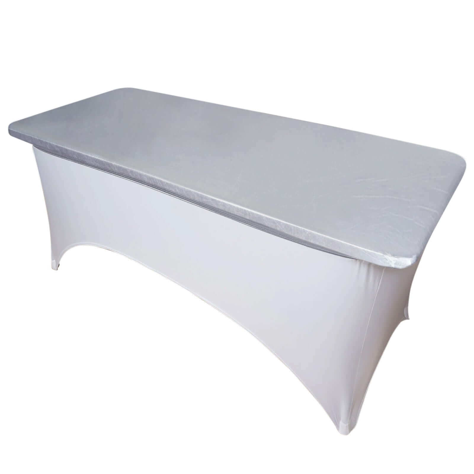 Stretch Spandex 72x30 Rectangle Table Top Cover Metallic Silver - Easy to Install Fitted Table Topper Cap