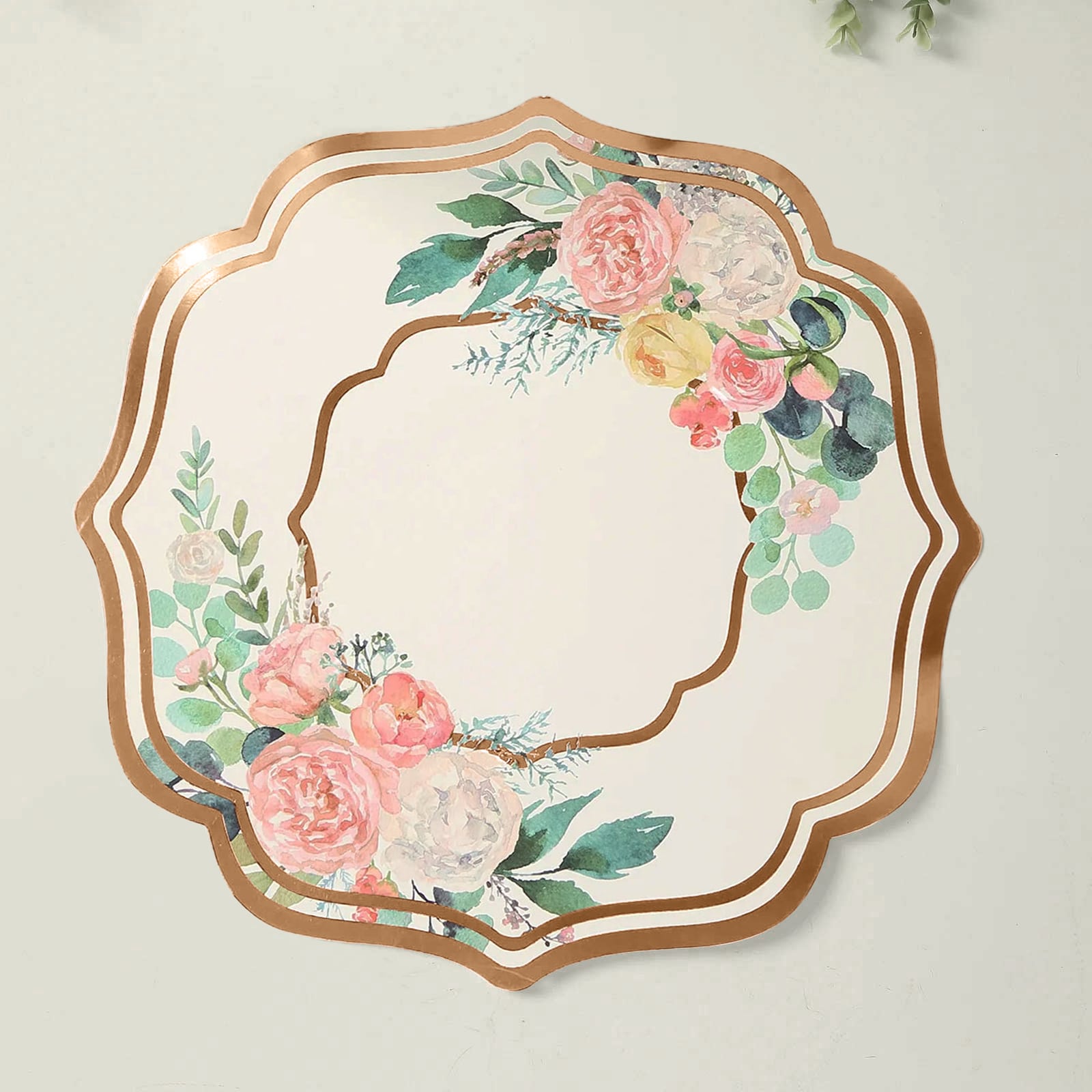 10-Pack Disposable Table Placemats in White with Peony Flowers Print & Rose Gold Scalloped Rim - Floral Cardboard Placemats for Dinner Parties & Gatherings 13