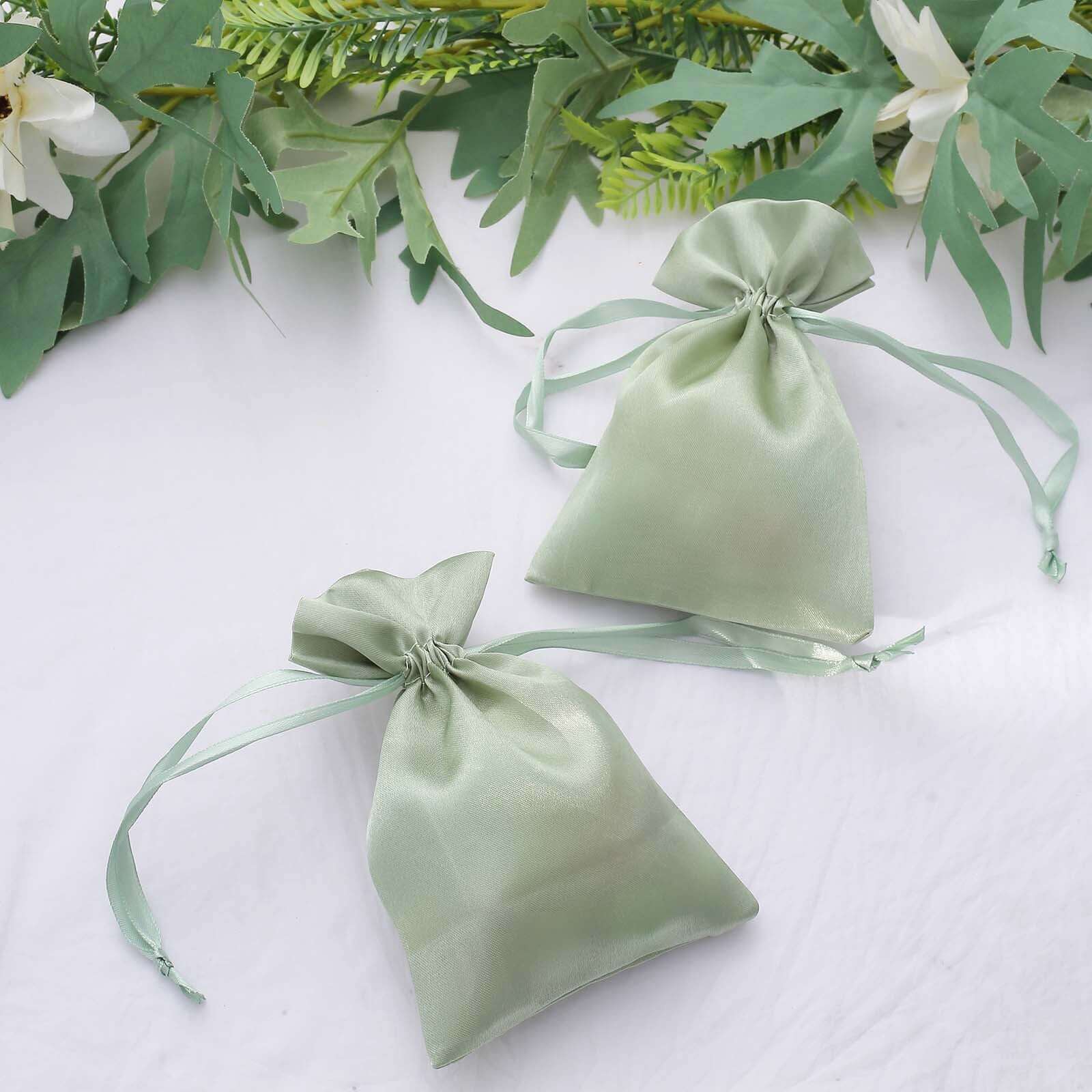 12 Pack 4x6 Sage Green Satin Drawstring Wedding Party Favor Gift Bags