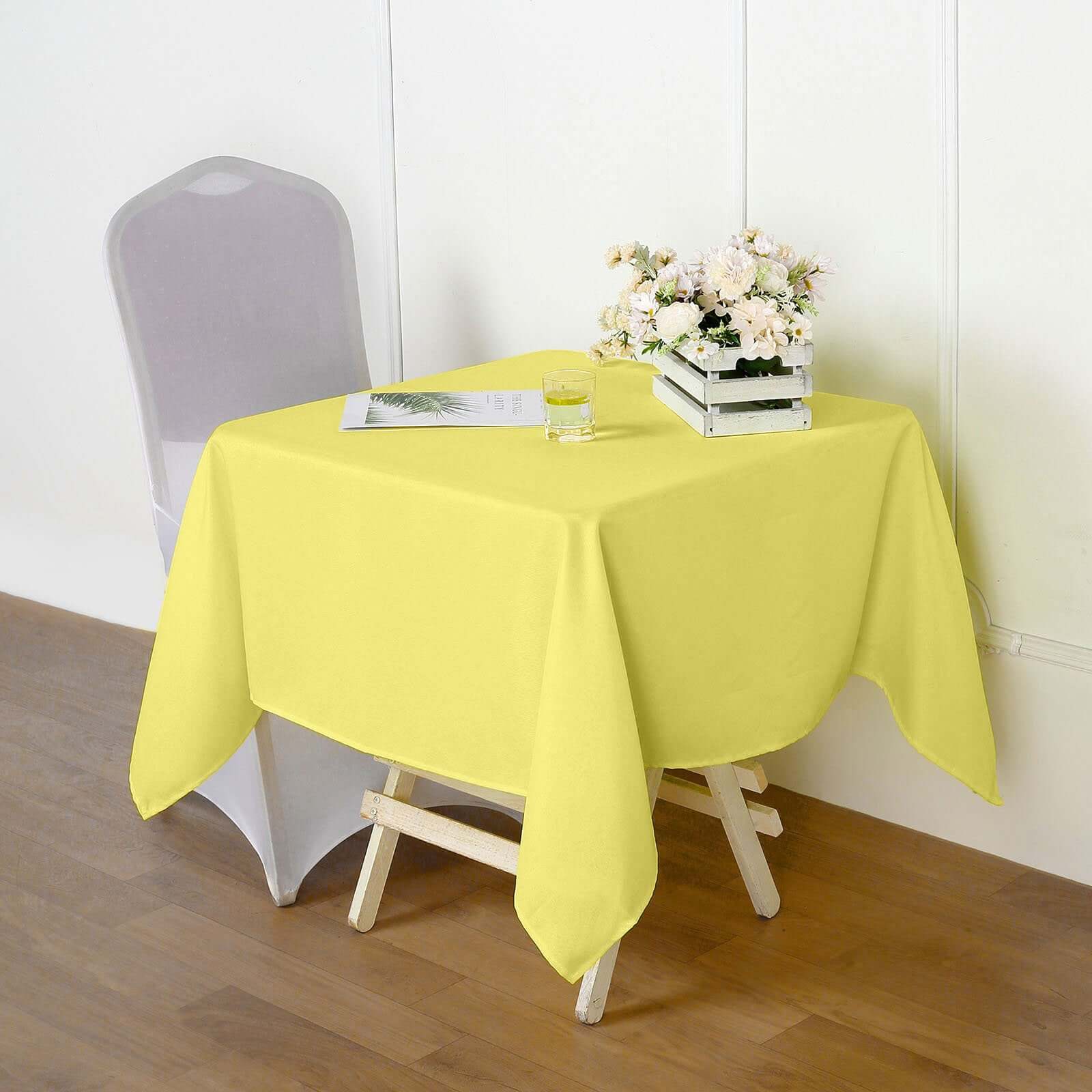 Polyester Square 54x54 Tablecloth Yellow - Wrinkle-Resistant & Durable Table Cover