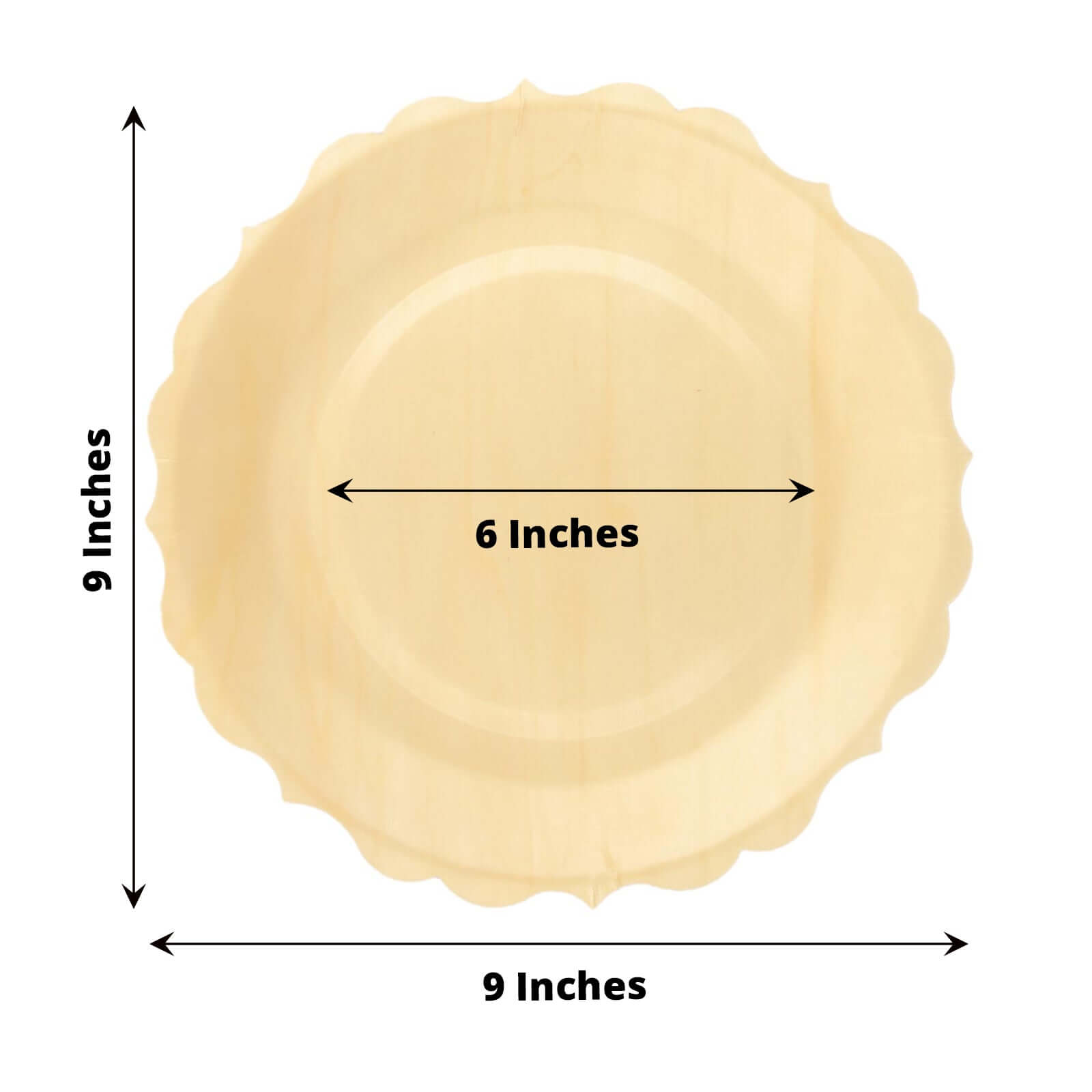 12-Pack Birchwood 9 Round Dinner Plates in Natural with Scalloped Rim - Eco Friendly Wooden Disposable Plates for Farmhouse-Style Events, Parties & Gatherings