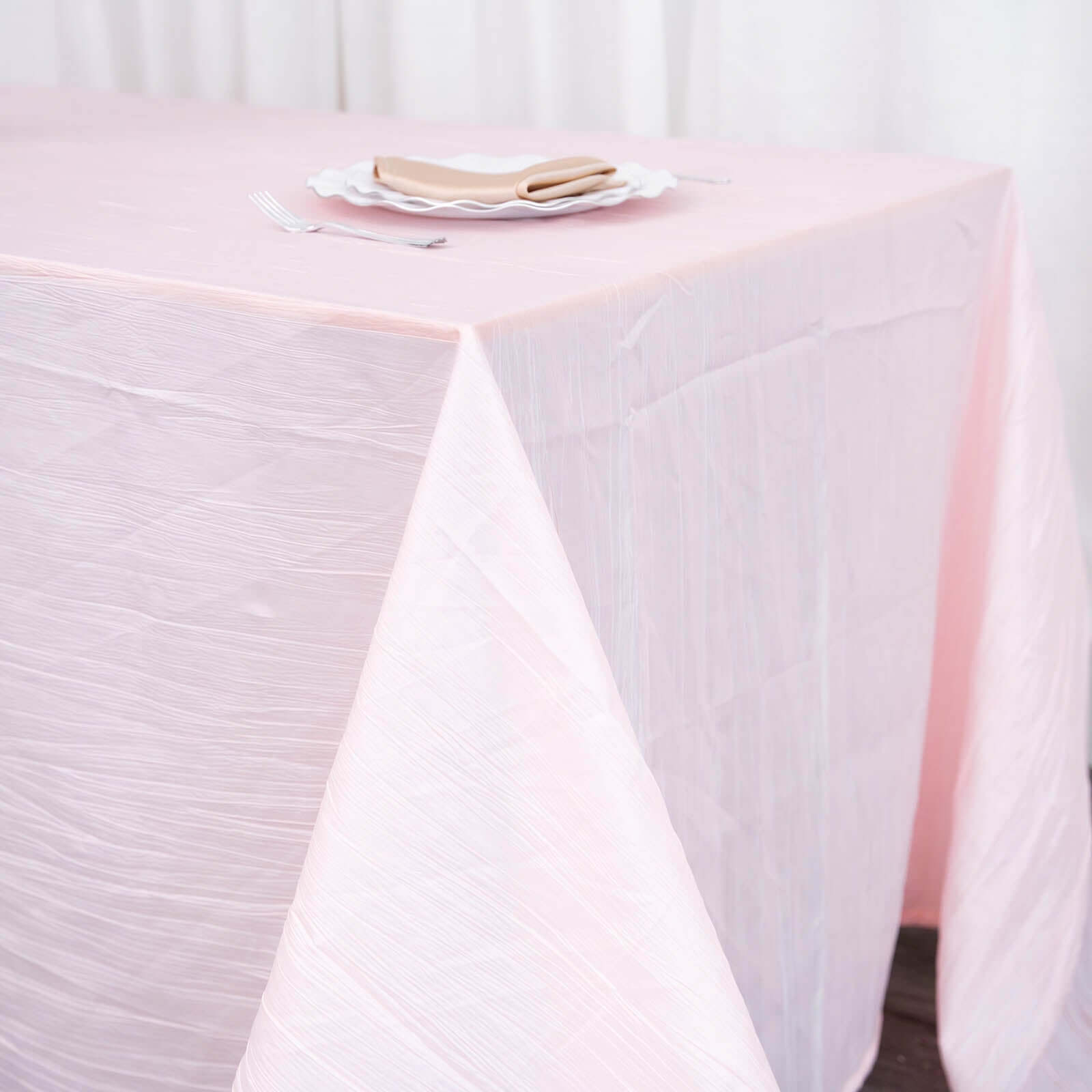 Taffeta 90x132 Rectangle Tablecloth Blush - Seamless Accordion Crinkle Table Cover