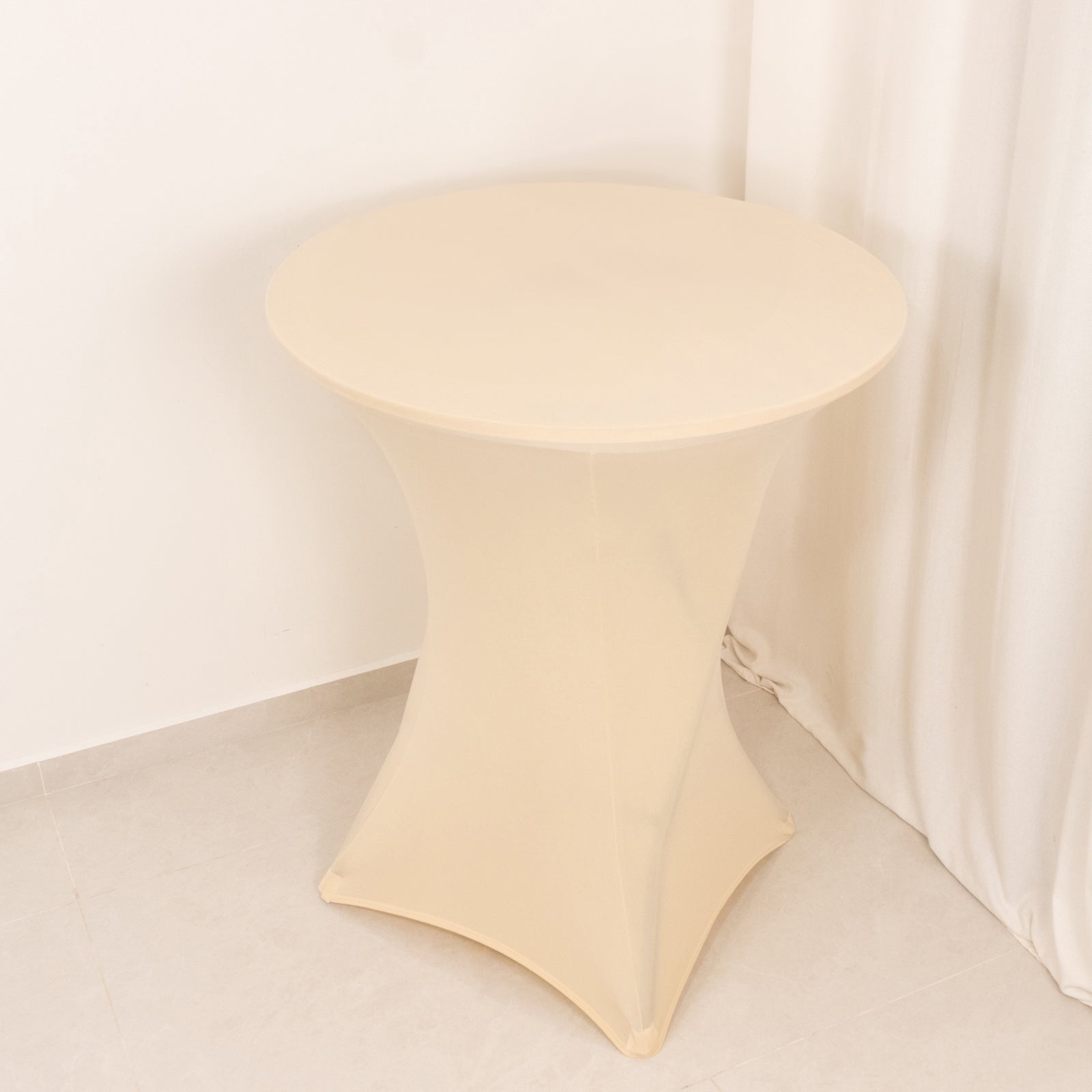 Spandex 33-36 Round Cocktail Table Cover Beige - Easy to Maintain Stretch Fitted Highboy Tablecloth