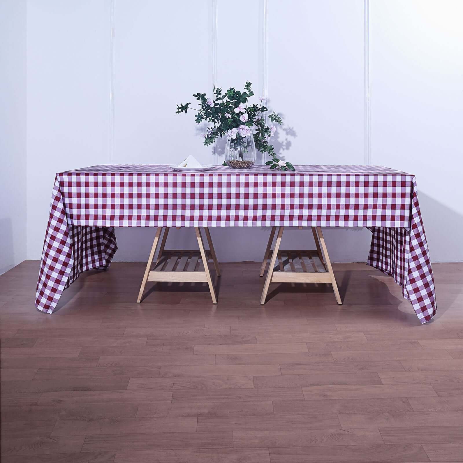 Polyester 60x126 Rectangle Tablecloth White/Burgundy - Buffalo Plaid Checkered Table Cover