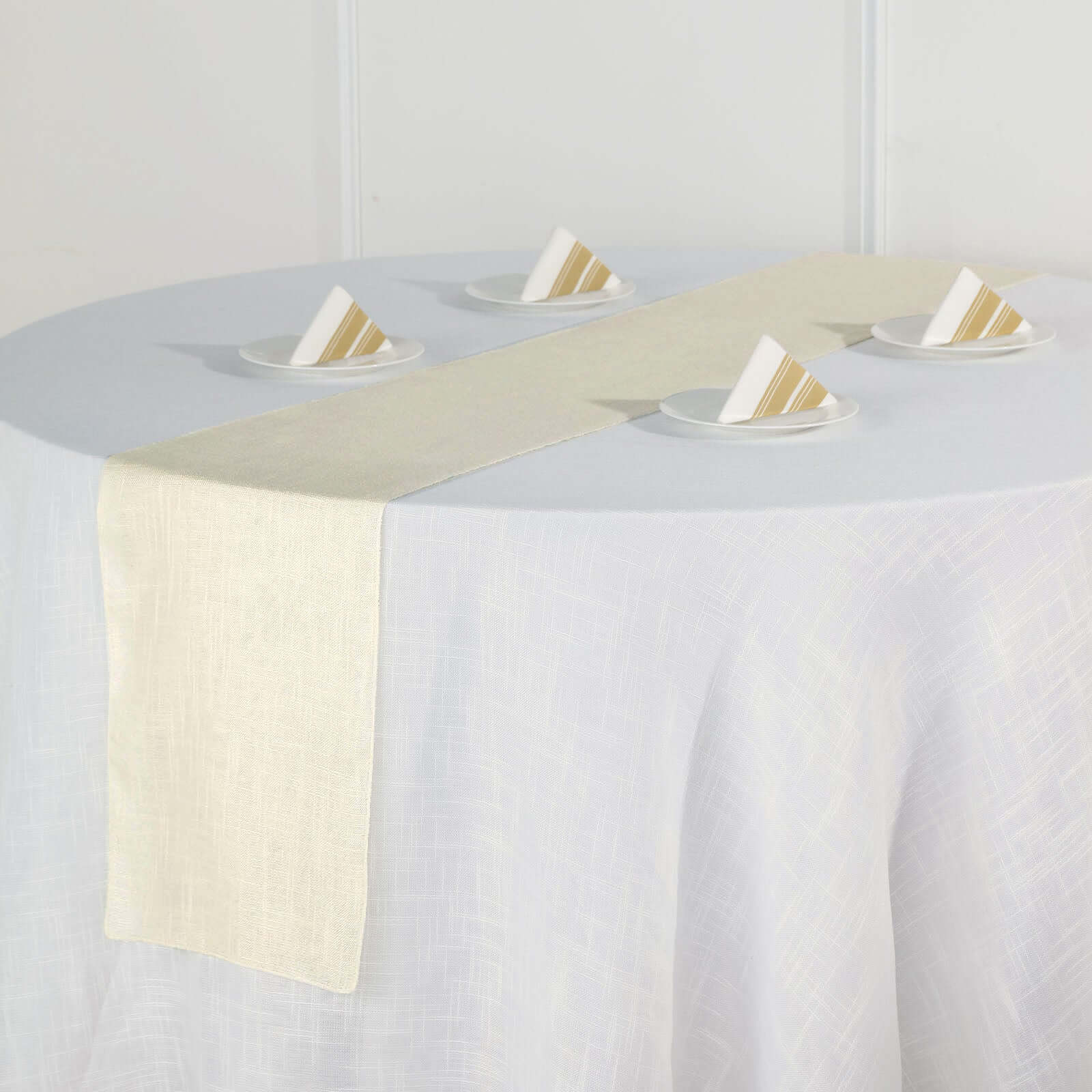 Faux Linen 12x108 Table Runner Ivory - Slubby Textured & Wrinkle Resistant Table Decor