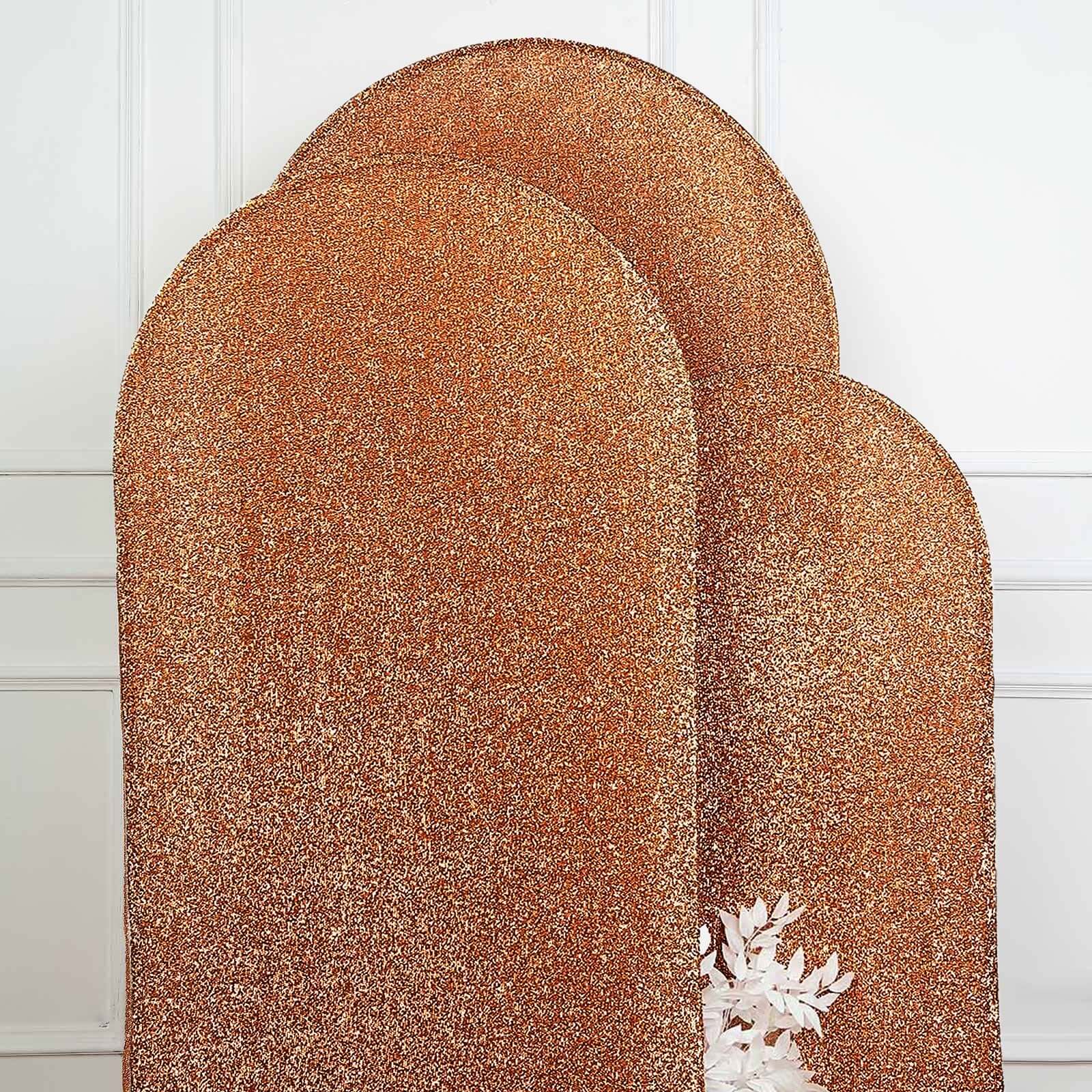 6ft Antique Gold Shimmer Tinsel Spandex Chiara Backdrop Stand Cover For Fitted Round Top Wedding Arch