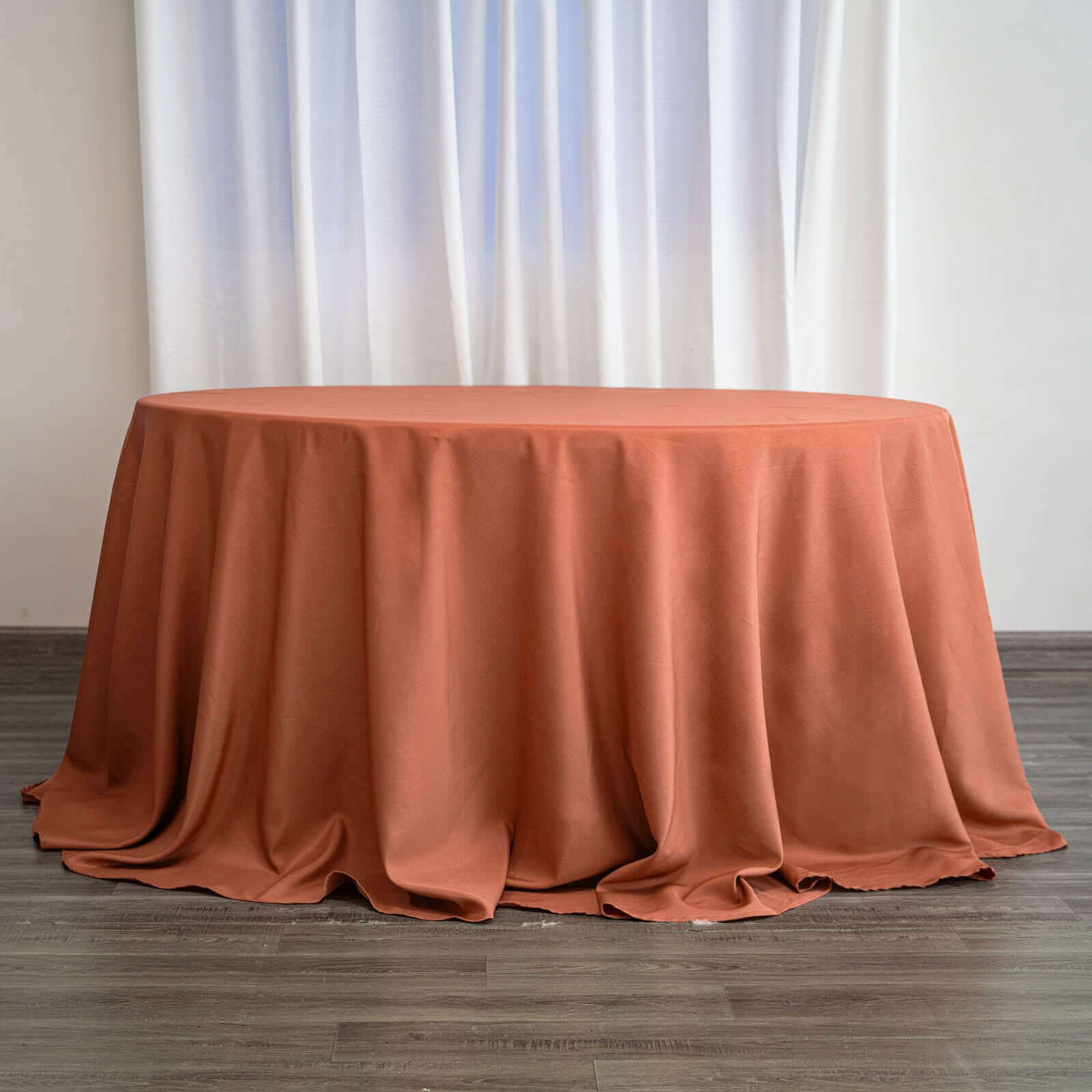 Polyester 132 Round Tablecloth Terracotta (Rust) - Seamless Chic Table Cover