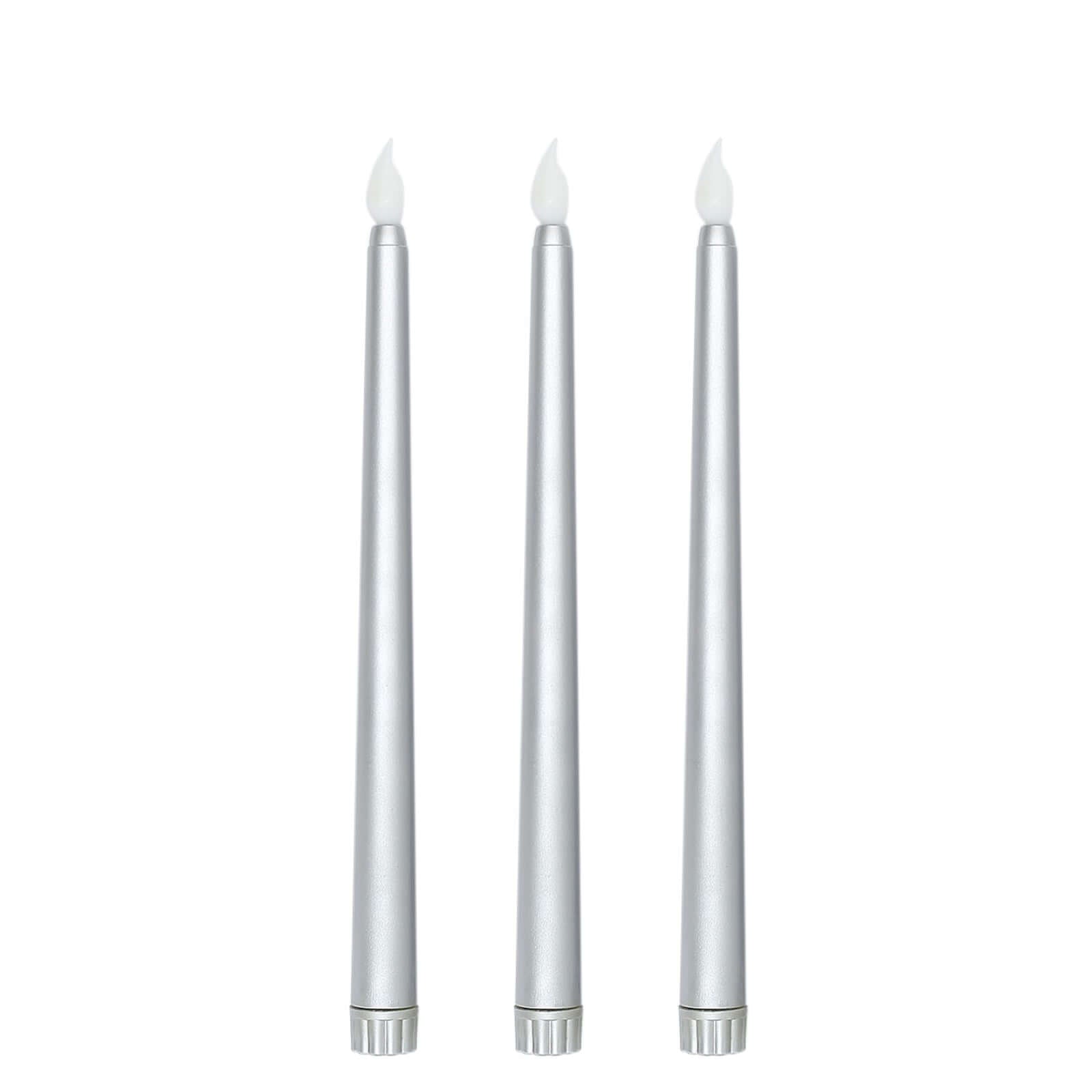 3-Pack LED Decorative Lighting Warm Flickering Silver - Flameless Taper Candles 11