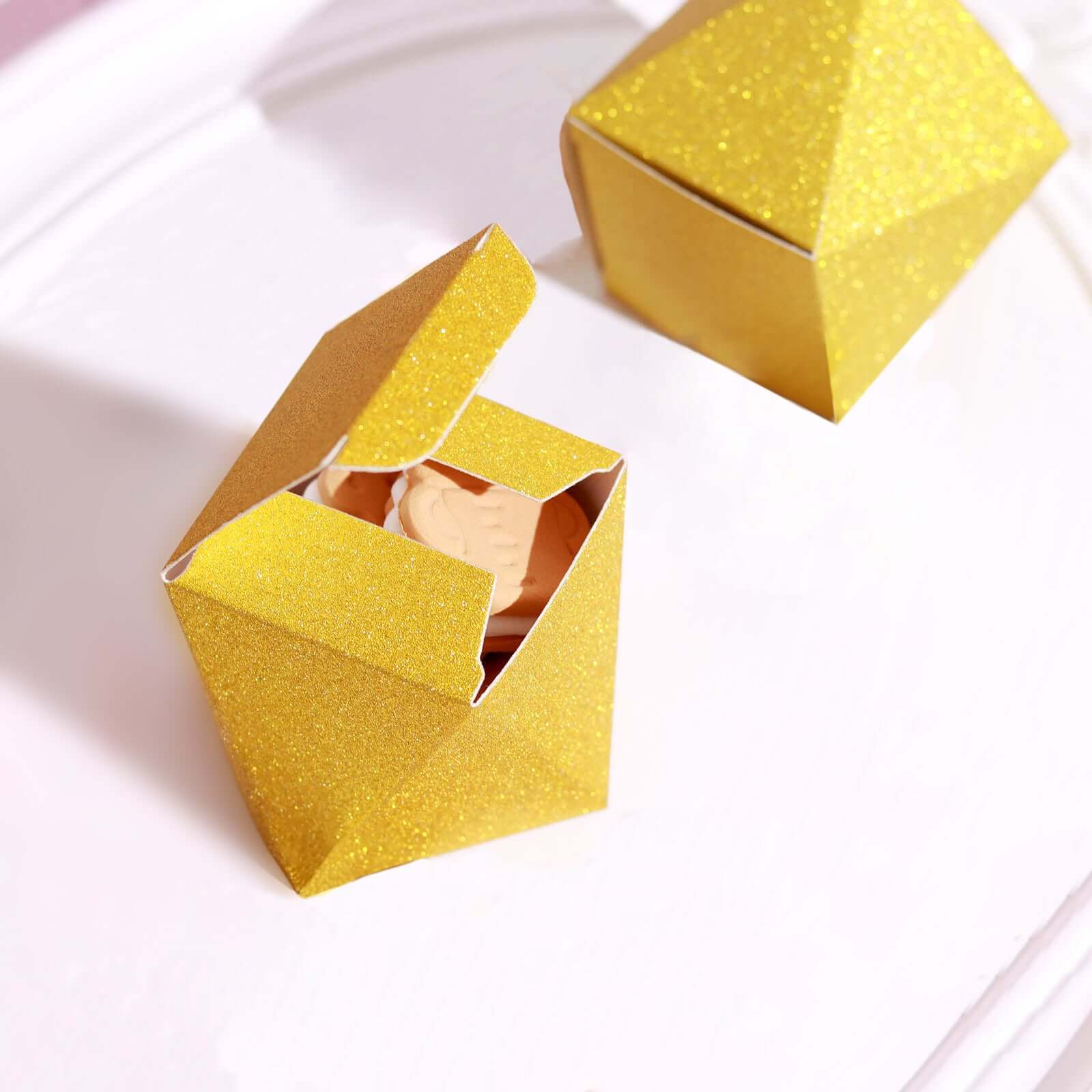 25 Pack 2x3 Geometric Gold Glitter Wedding Favor Candy Gift Boxes