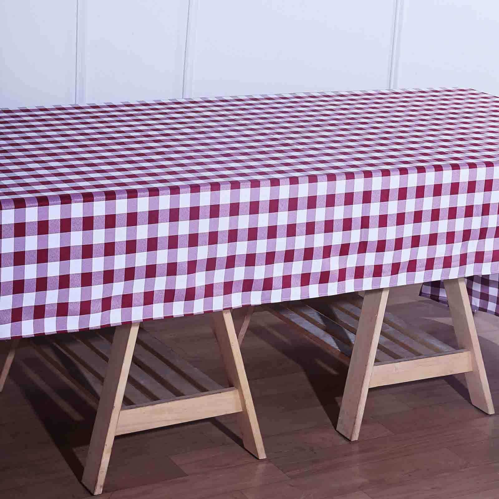 Polyester 60x126 Rectangle Tablecloth White/Burgundy - Buffalo Plaid Checkered Table Cover