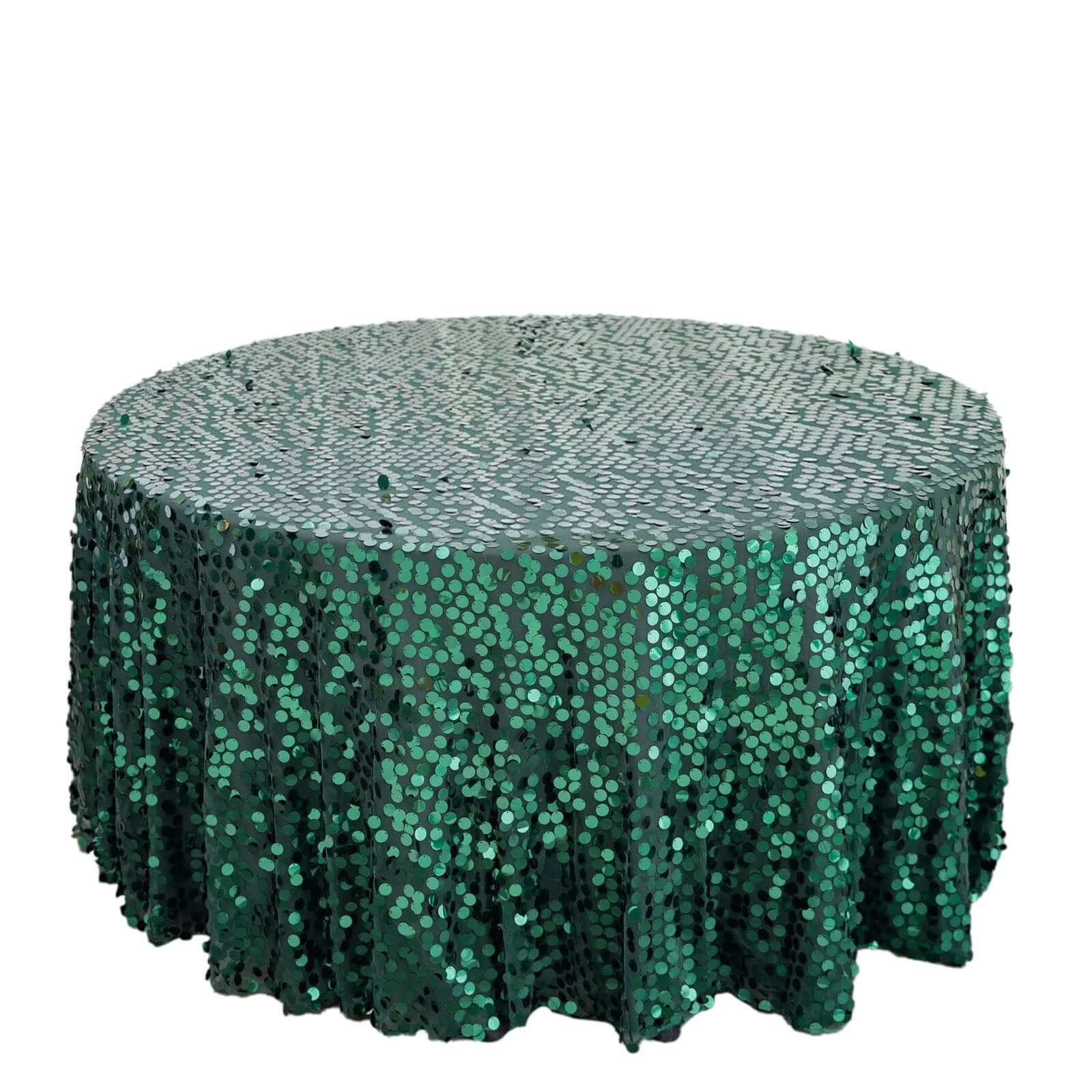 Sequin 120 Round Tablecloth Hunter Emerald Green - Seamless Big Payette Table Cover