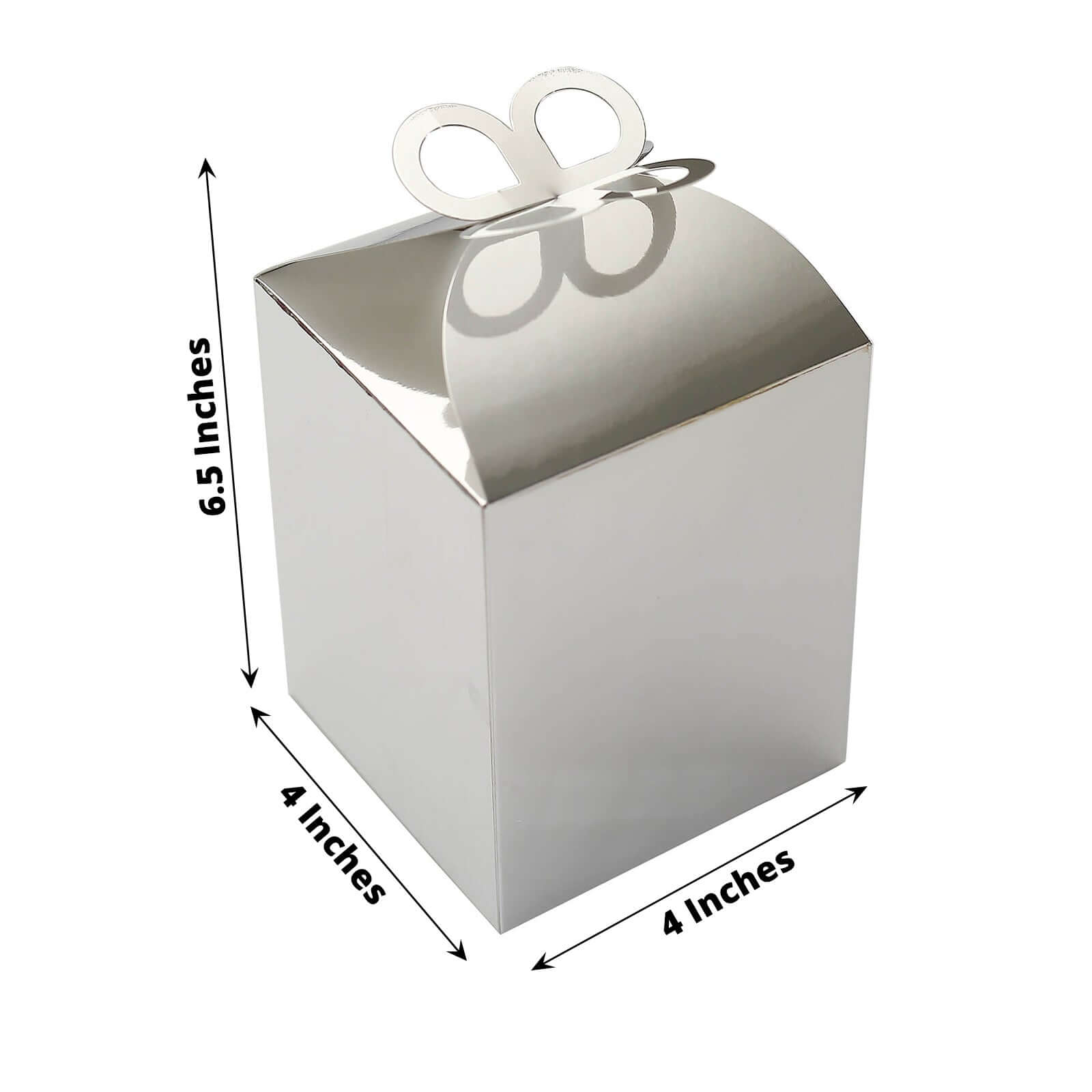 25 Pack Metallic Silver Butterfly Top Premium Party Favor Boxes, Cardstock Candy Gift Boxes - 250 GSM