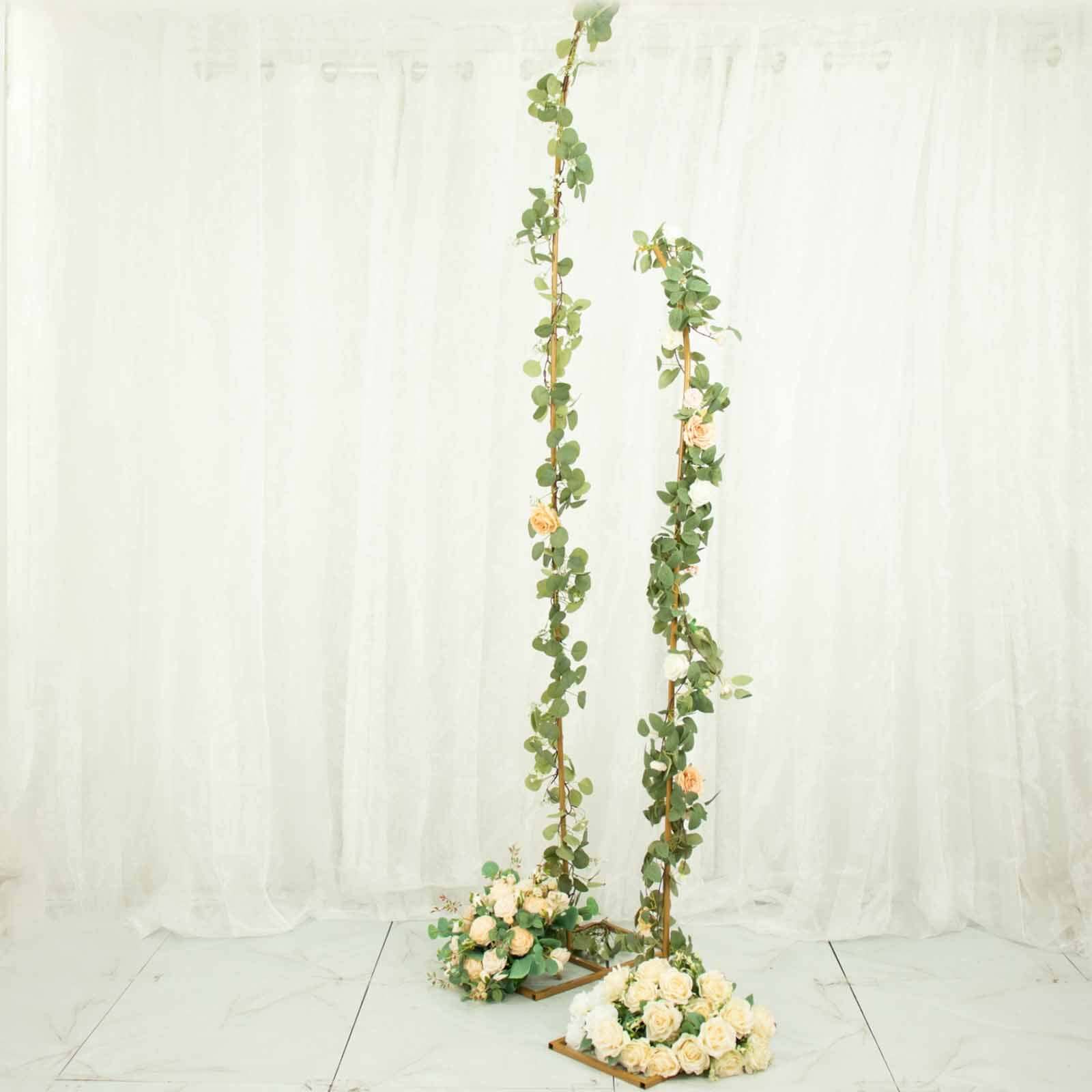 Set of 2 Gold Metal Curved Top Balloon Flower Backdrop Stands, Wedding Arch Frames - 6ft, 8ft