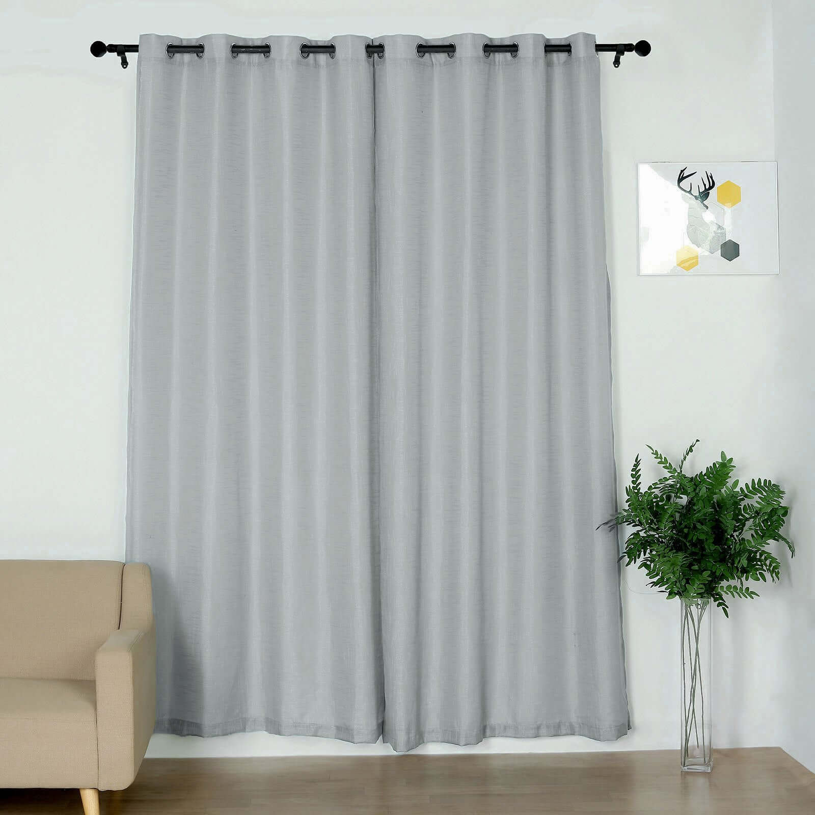 2 Pack Handmade Silver Faux Linen Curtains 52x108, Curtain Panels With Chrome Grommets