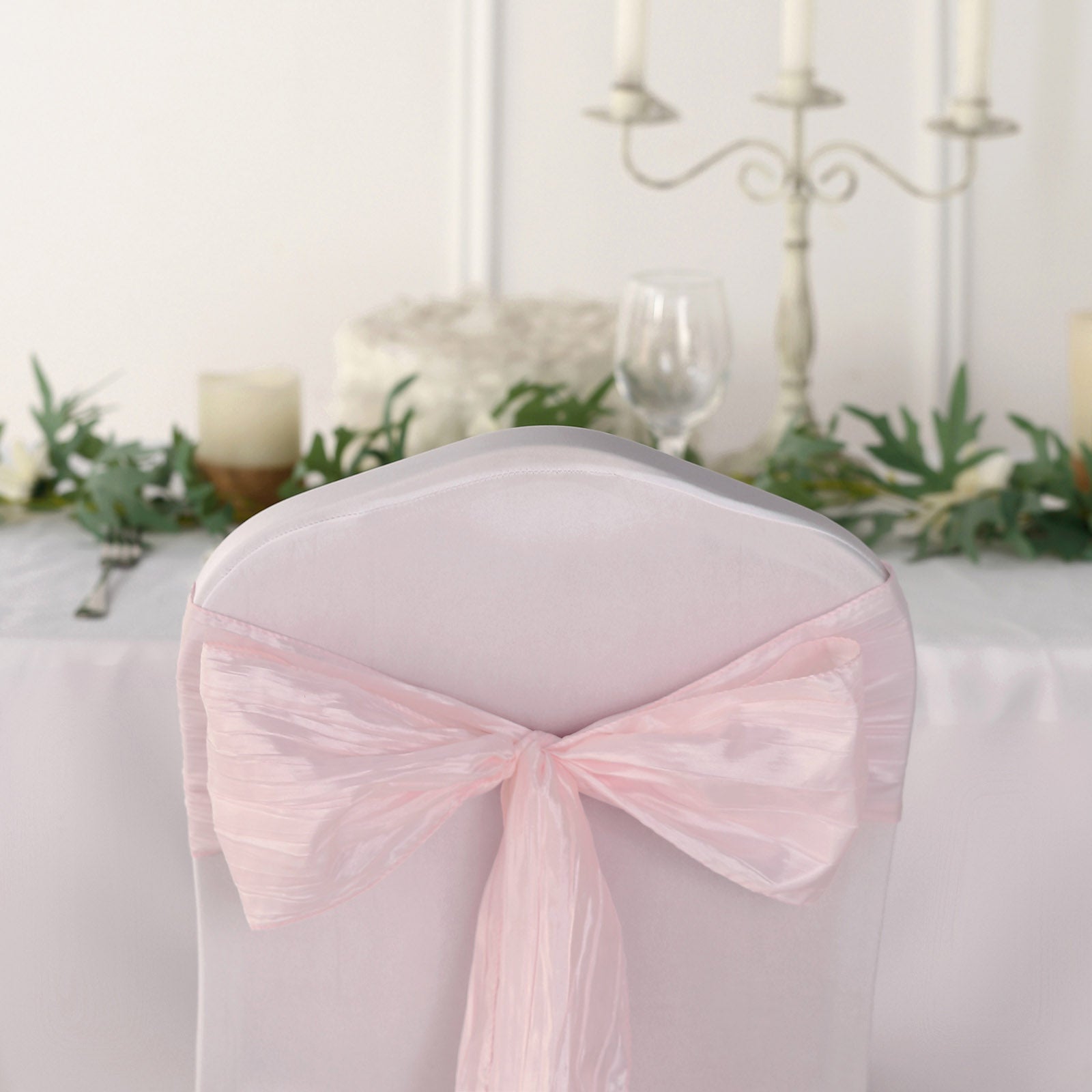 5 Pack Taffeta 6x106 Chair Sashes Blush Accordion Crinkle Texture - Stylish Decor for Weddings & Gatherings