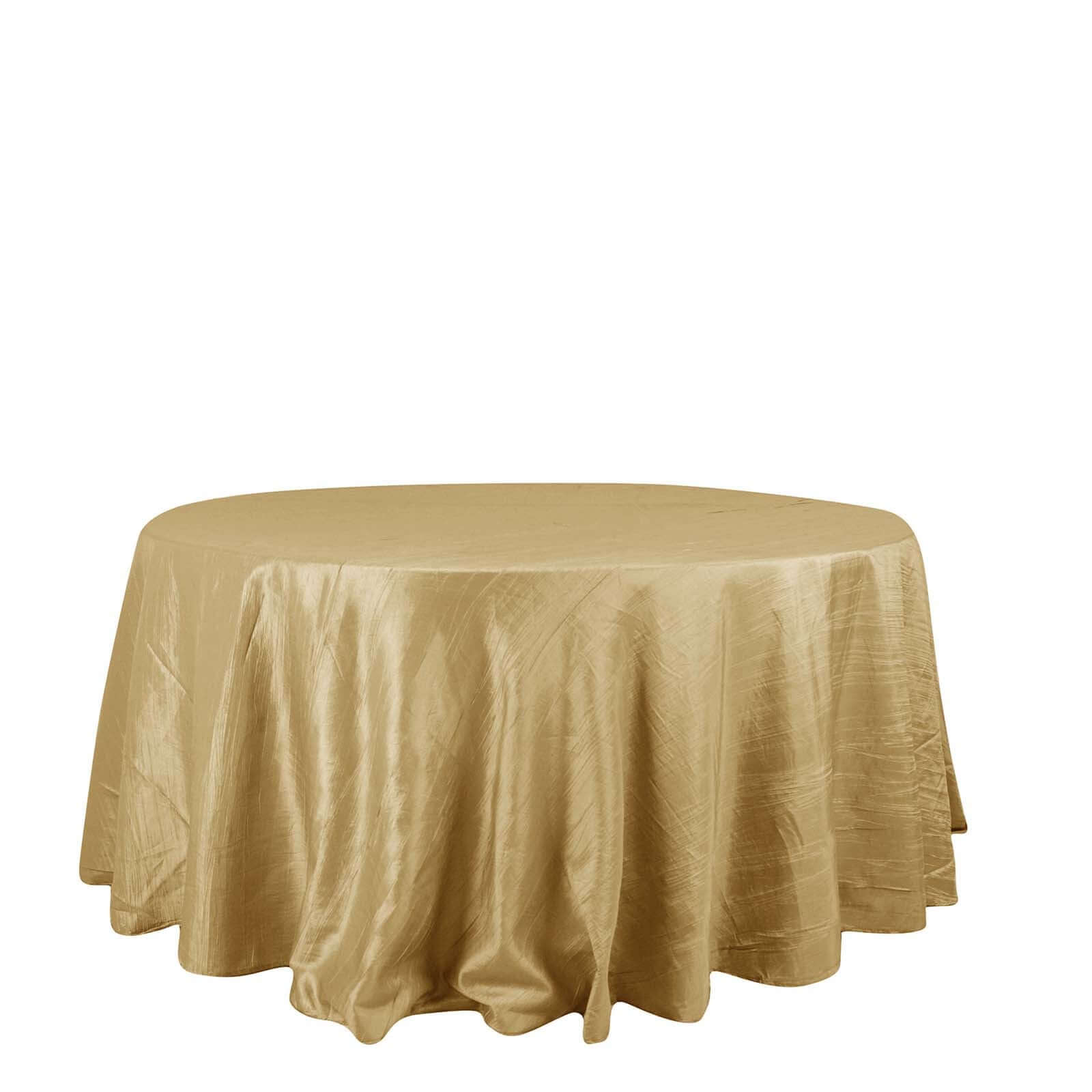 Taffeta 132 Round Tablecloth Gold - Seamless Accordion Crinkle Design for Exquisite Occasions