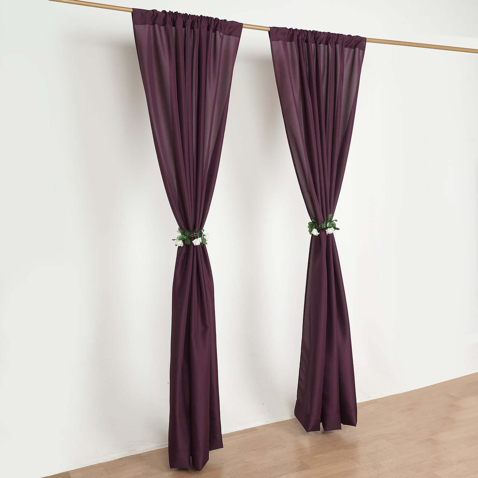 2 Pack Eggplant Polyester Event Curtain Drapes, 10ftx8ft Backdrop Event Panels With Rod Pockets 130 GSM