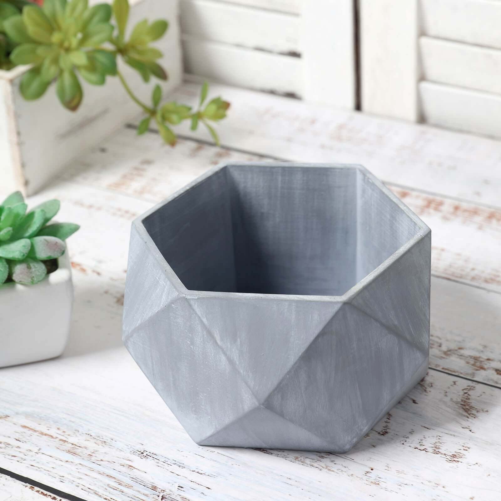 Geometric Planter Mini Cement Design Gray Finish - Concrete Succulent Flower Pot 7