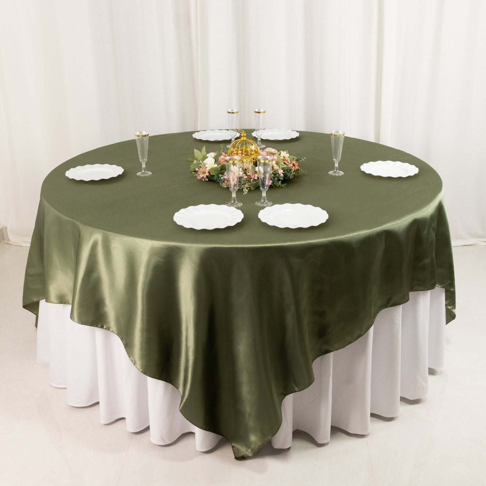 Satin 90x90 Table Overlay Square Tablecloth Dusty Sage Green - Smooth Finish Table Topper