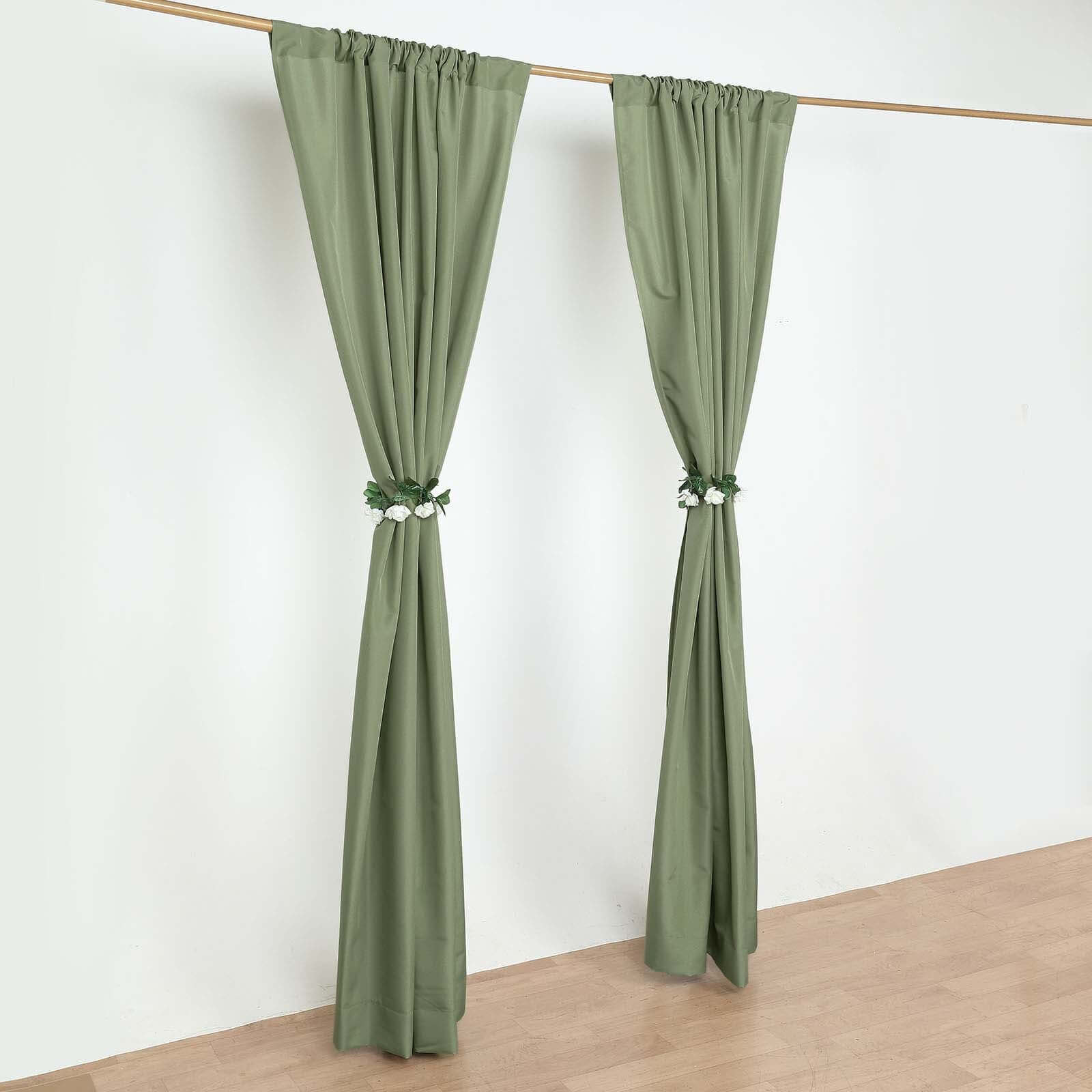 2 Pack Dusty Sage Green Polyester Event Curtain Drapes, 10ftx8ft Backdrop Event Panels With Rod Pockets 130 GSM