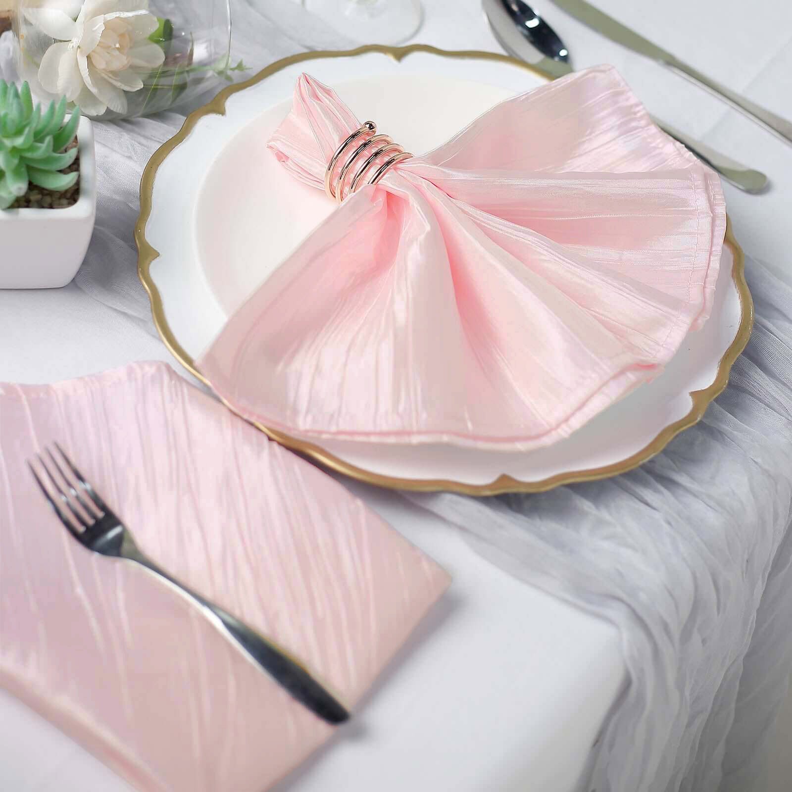 5 Pack Taffeta 20x20 Napkins Blush - Accordion Crinkle Dinner Napkins