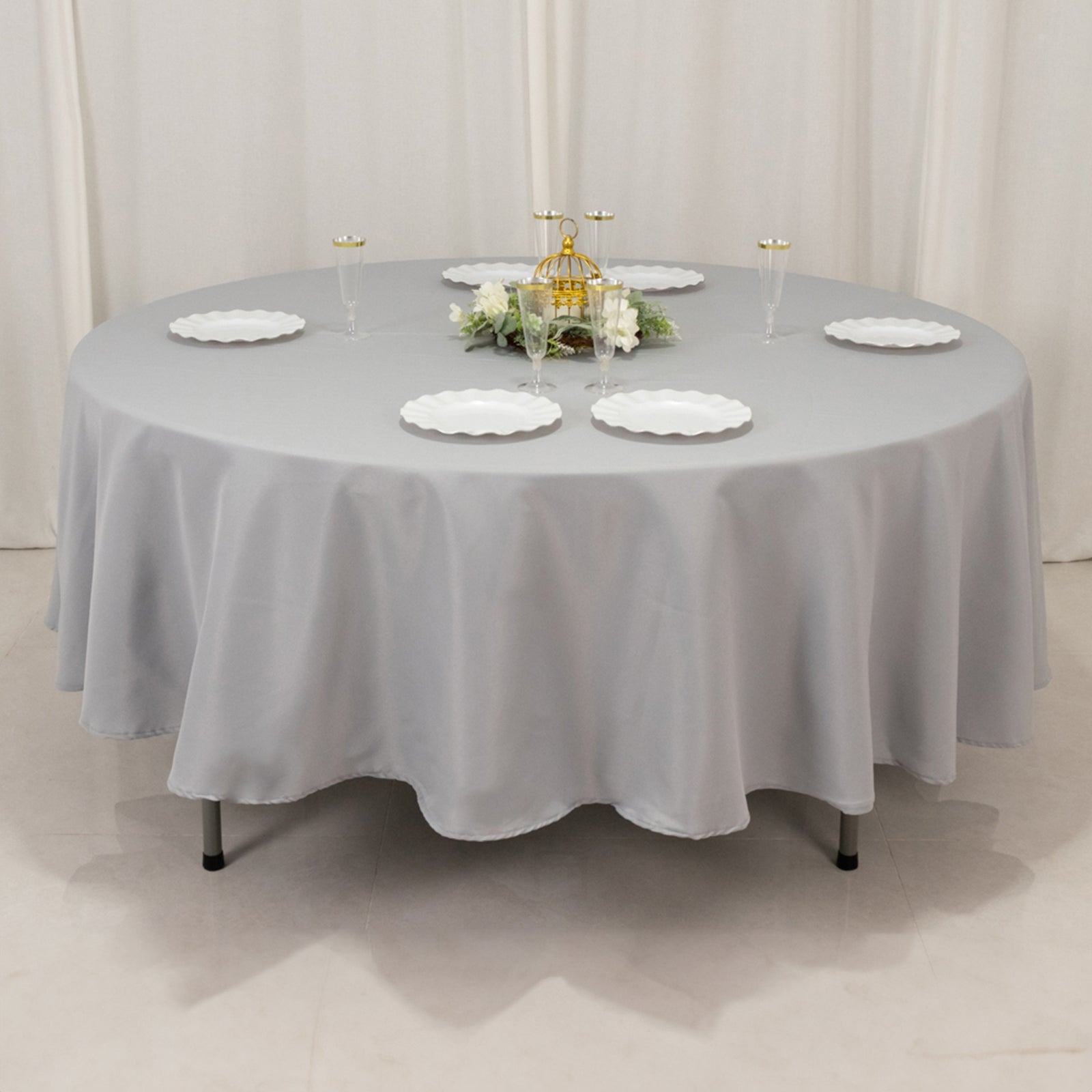 Premium Polyester 90 Round Tablecloth Silver - Stain and Wrinkle-Resistant Design with 220GSM Thickness Table Cover