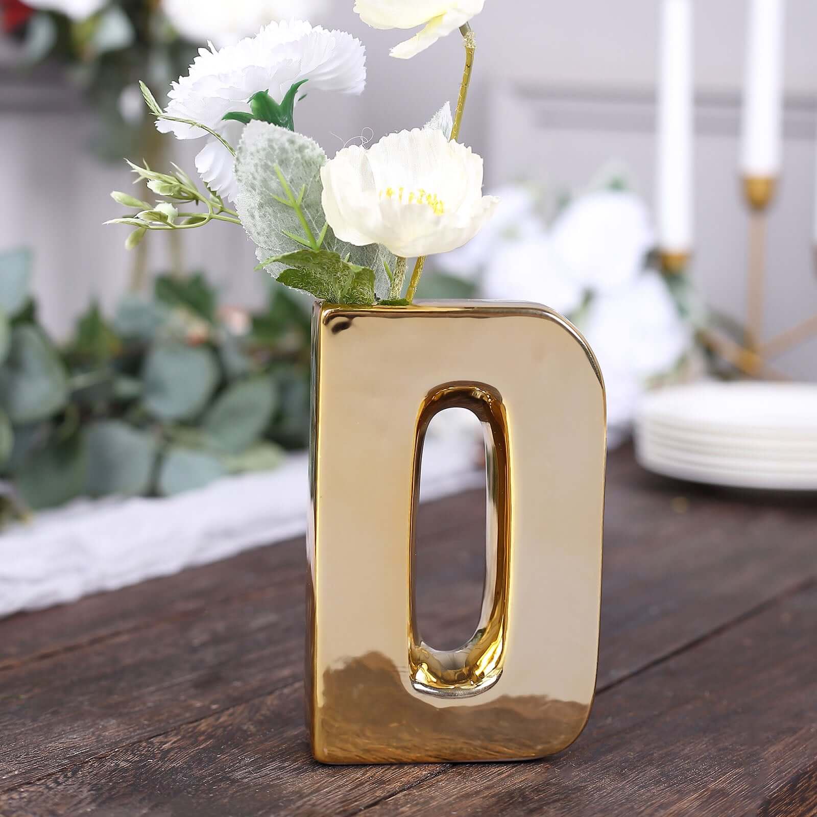 Shiny Ceramic Vase Letter D Gold Plated - Chic Bud Planter Pot for Events & Decor 6