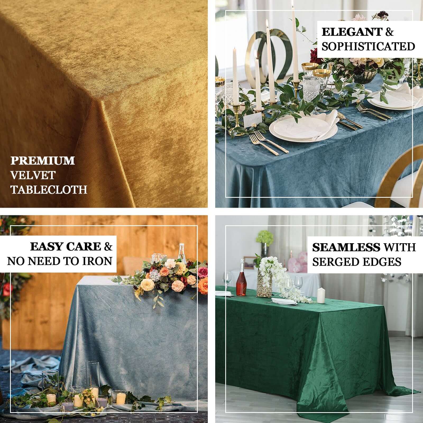 Premium Velvet 90x156 Rectangle Tablecloth Silver - Reusable Soft & Seamless Table Cover