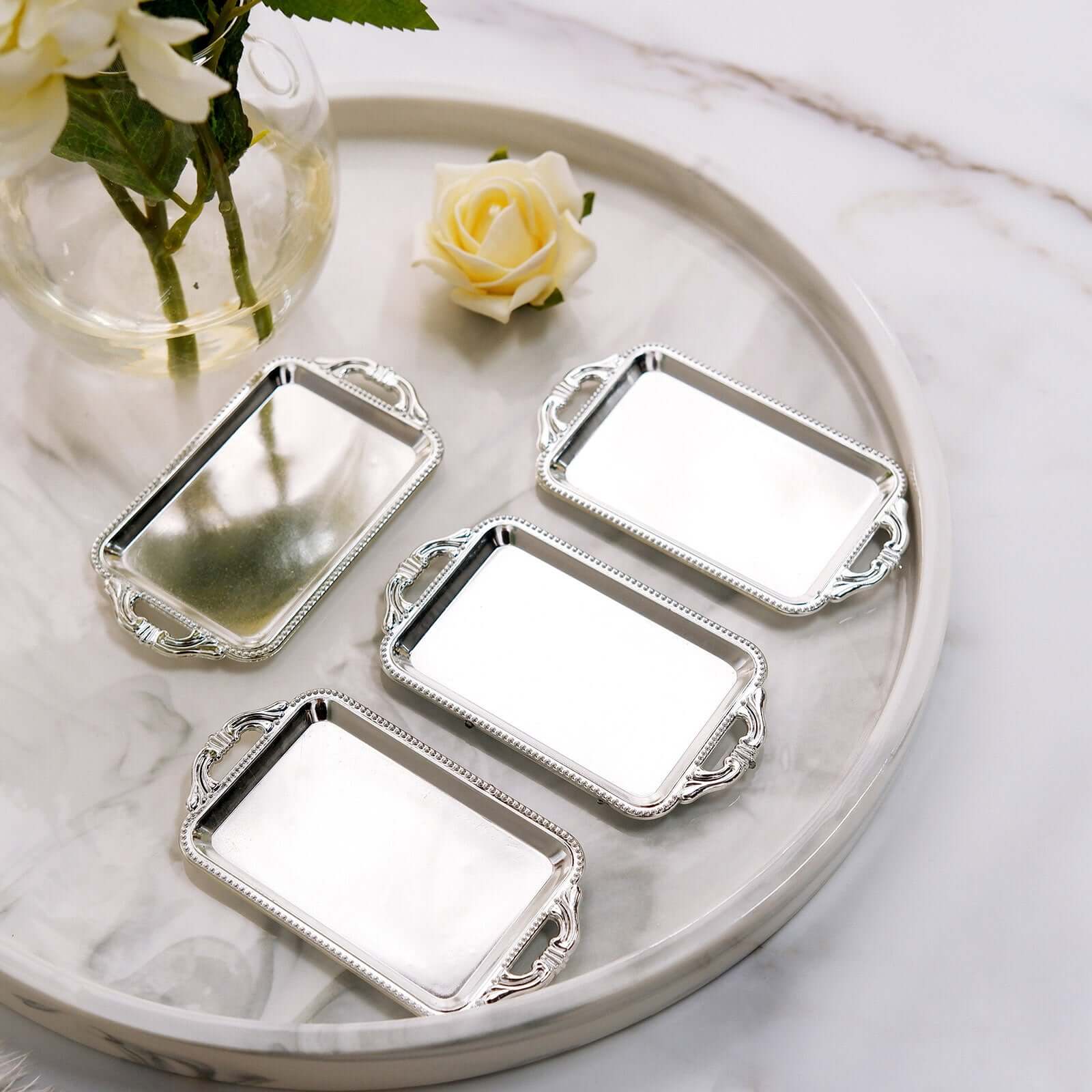 12-Pack Display Trays Party Favor Rectangular Design Silver - Mini Serving Platters for Candy and Desserts 4